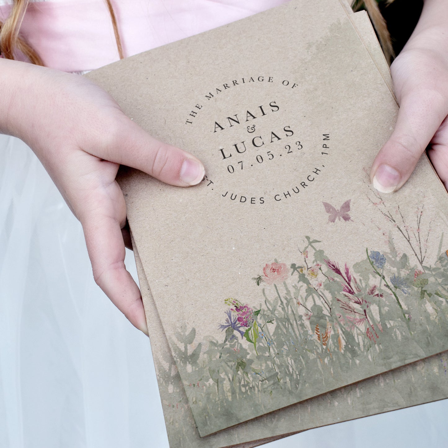 4 PAGE 'Secret Garden Kraft' Wedding Order of Service Booklet