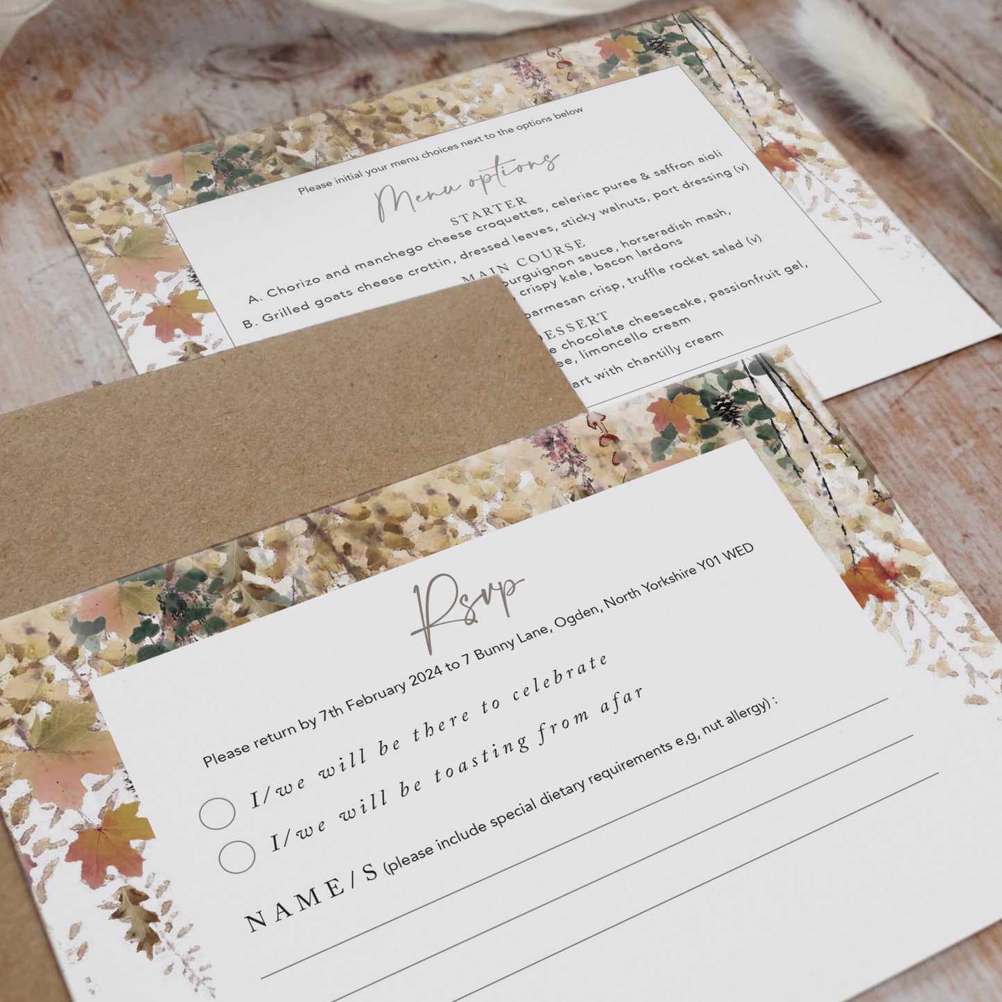 Whimsical Autumn 3 Fold Concertina Wedding Invitation