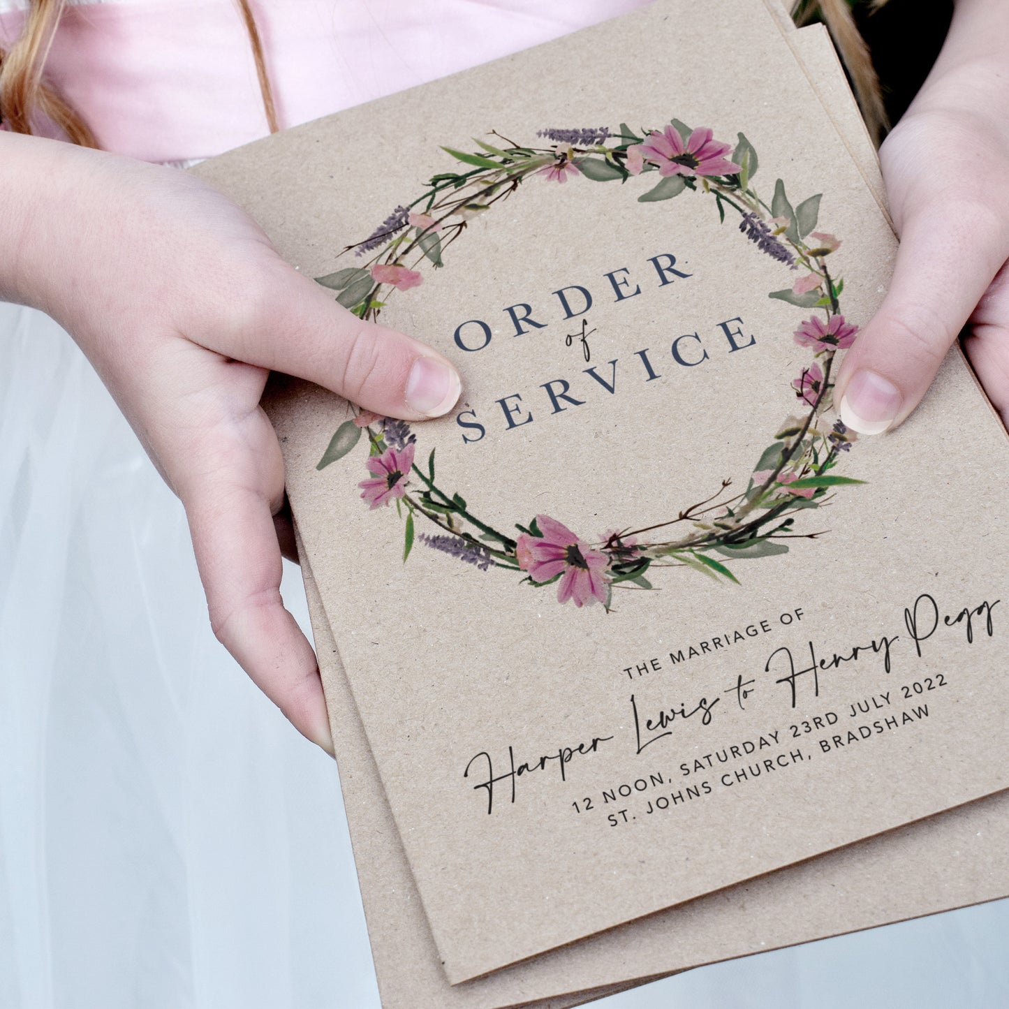 4 PAGE 'Whisper Kraft' Wedding Order of Service Booklet