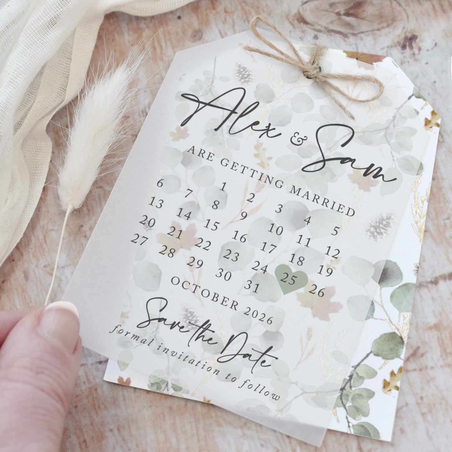 Autumn Willow Vellum Calendar Save the Date Cards