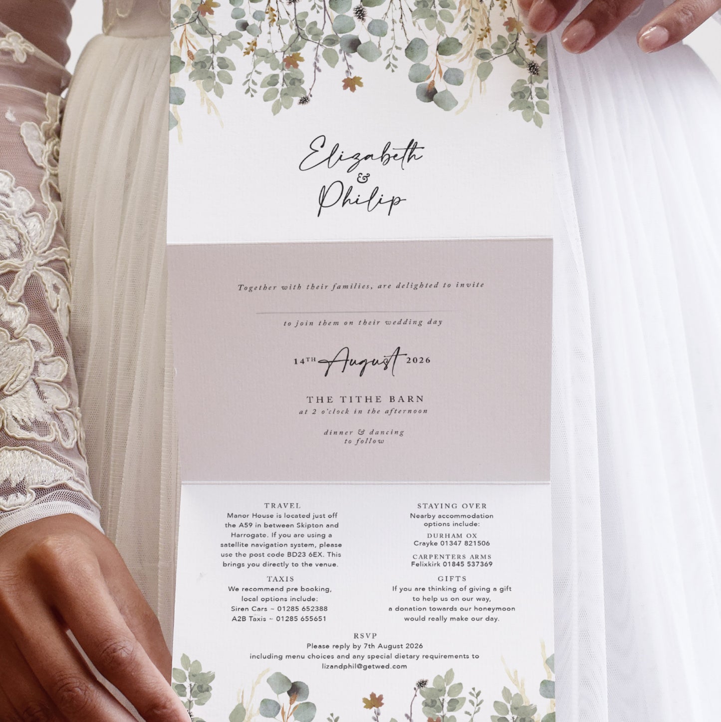 Autumn Willow 3 fold Concertina Wedding Invitation