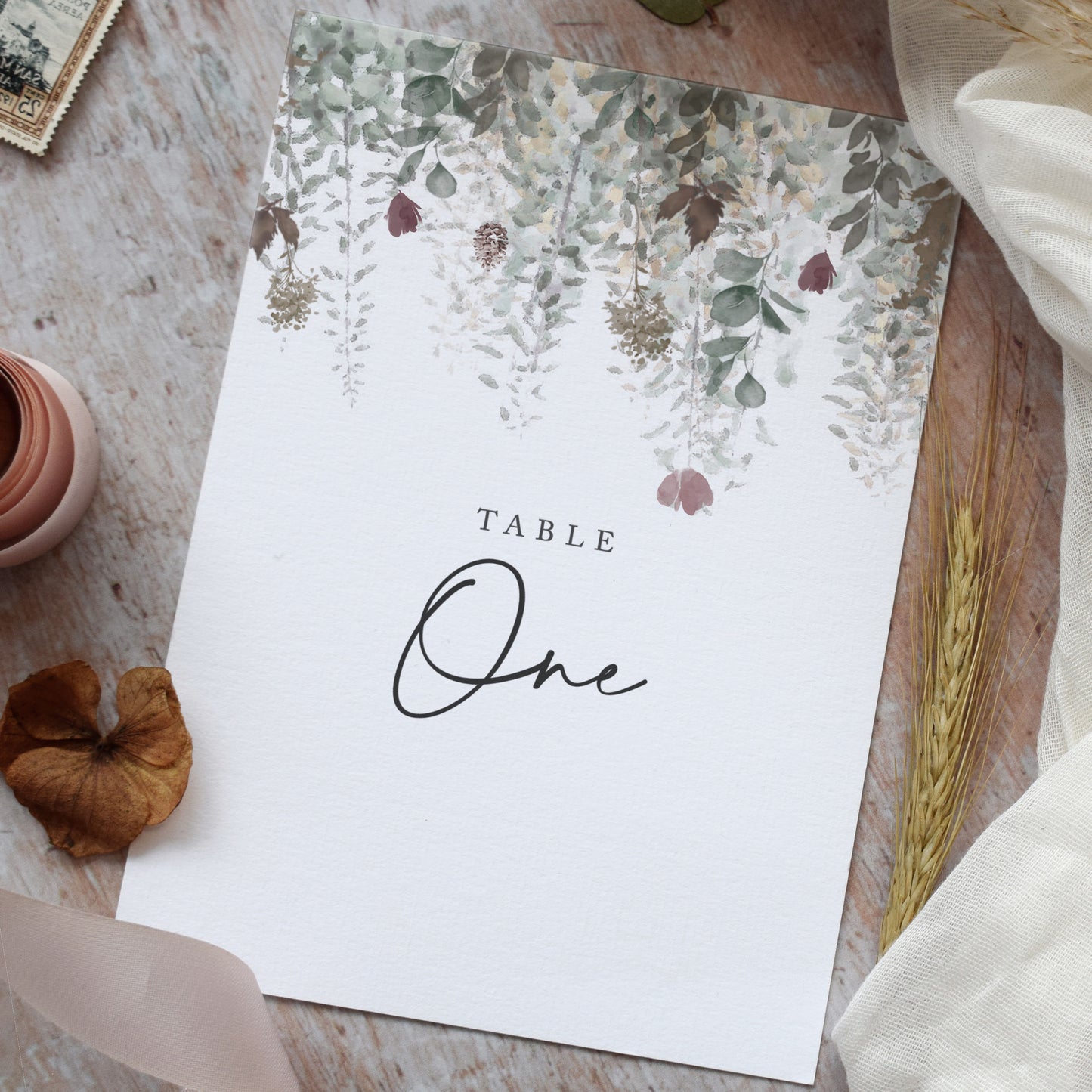Autumn Foliage Wedding Table Number Cards