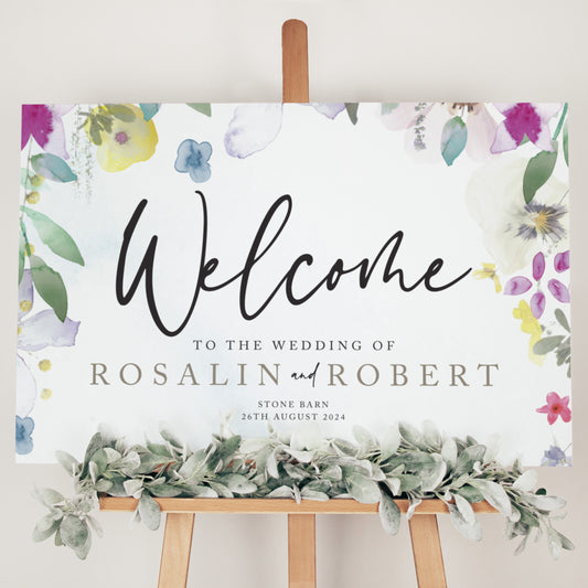 bright wedding welcome sign