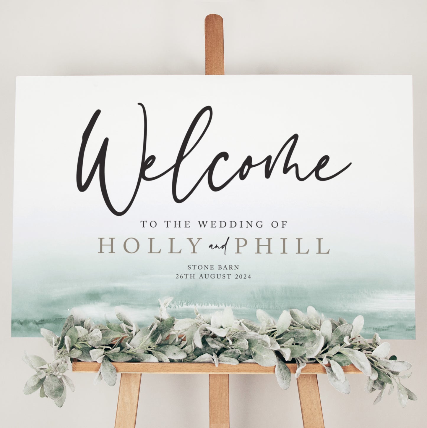sage green wedding welcome sign