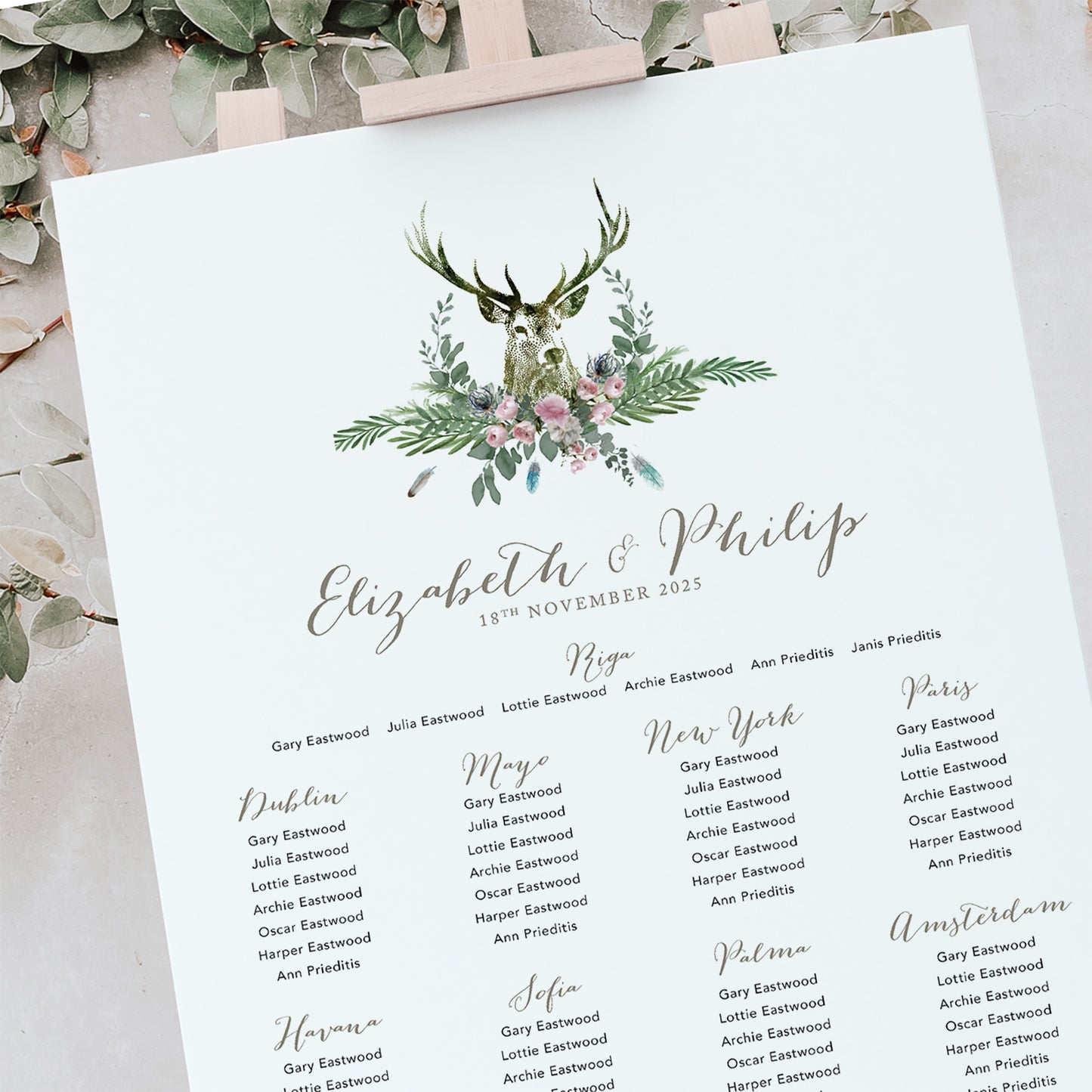 Stags head wedding table plan