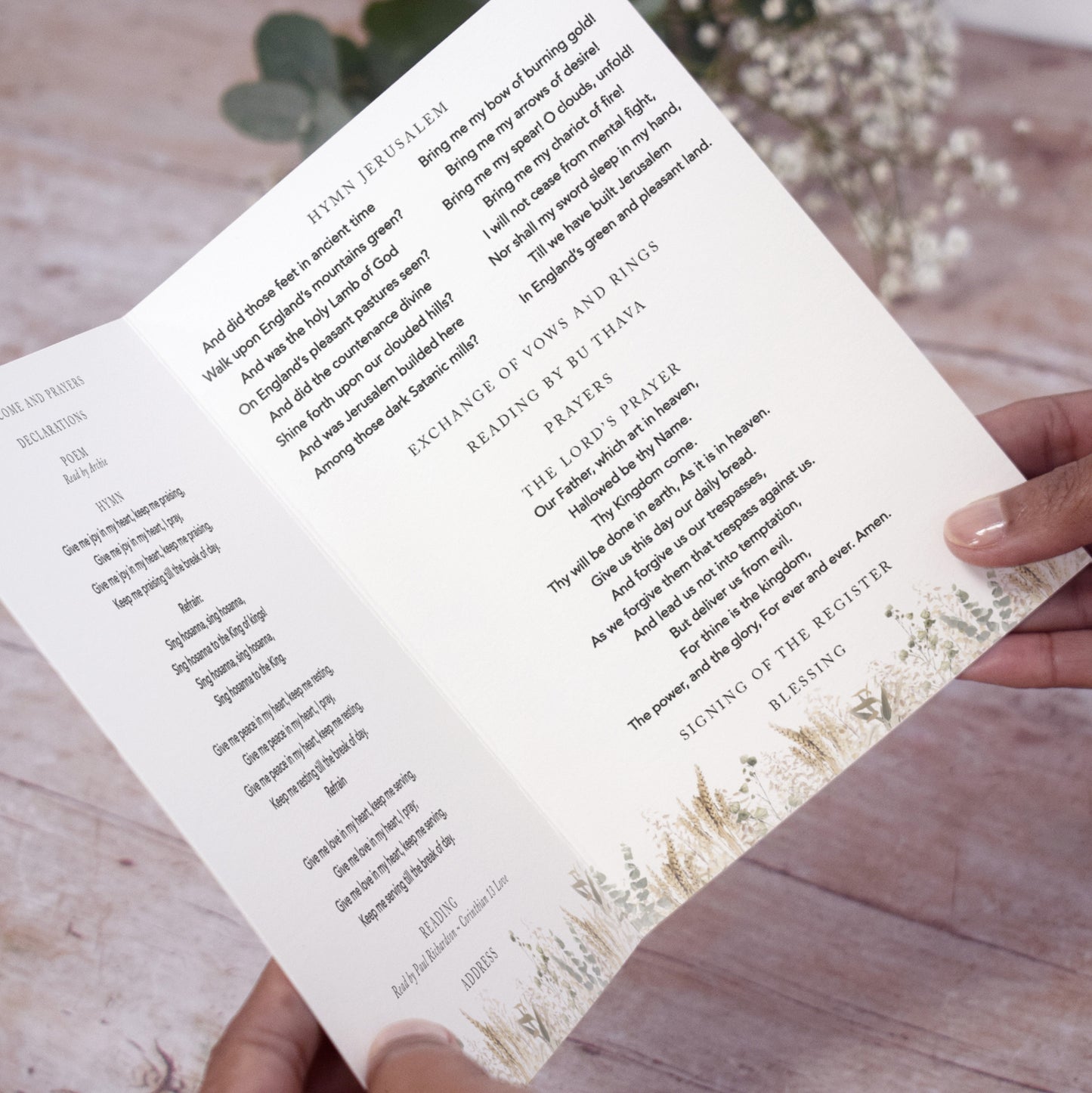 4 PAGE 'Whimsical Autumn' Wedding Order of Service Booklet