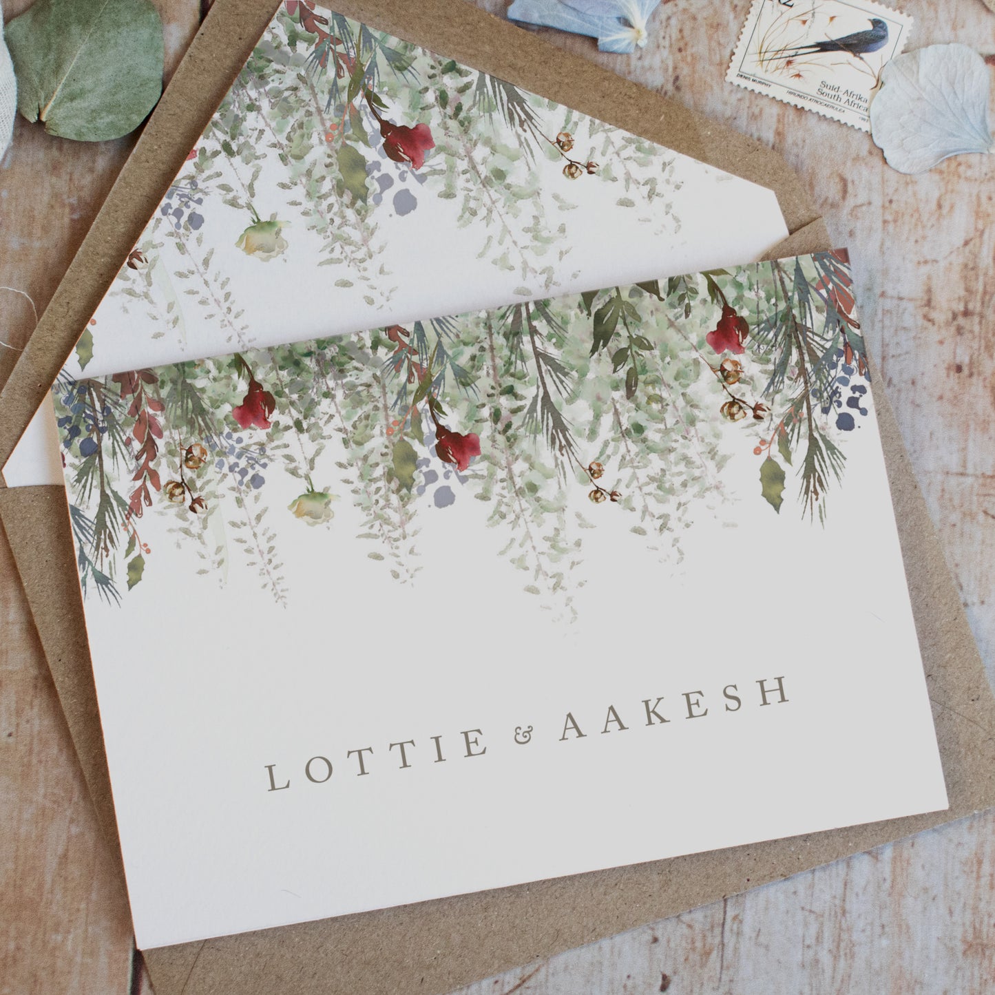 rustic wedding invitations for a Christmas wedding