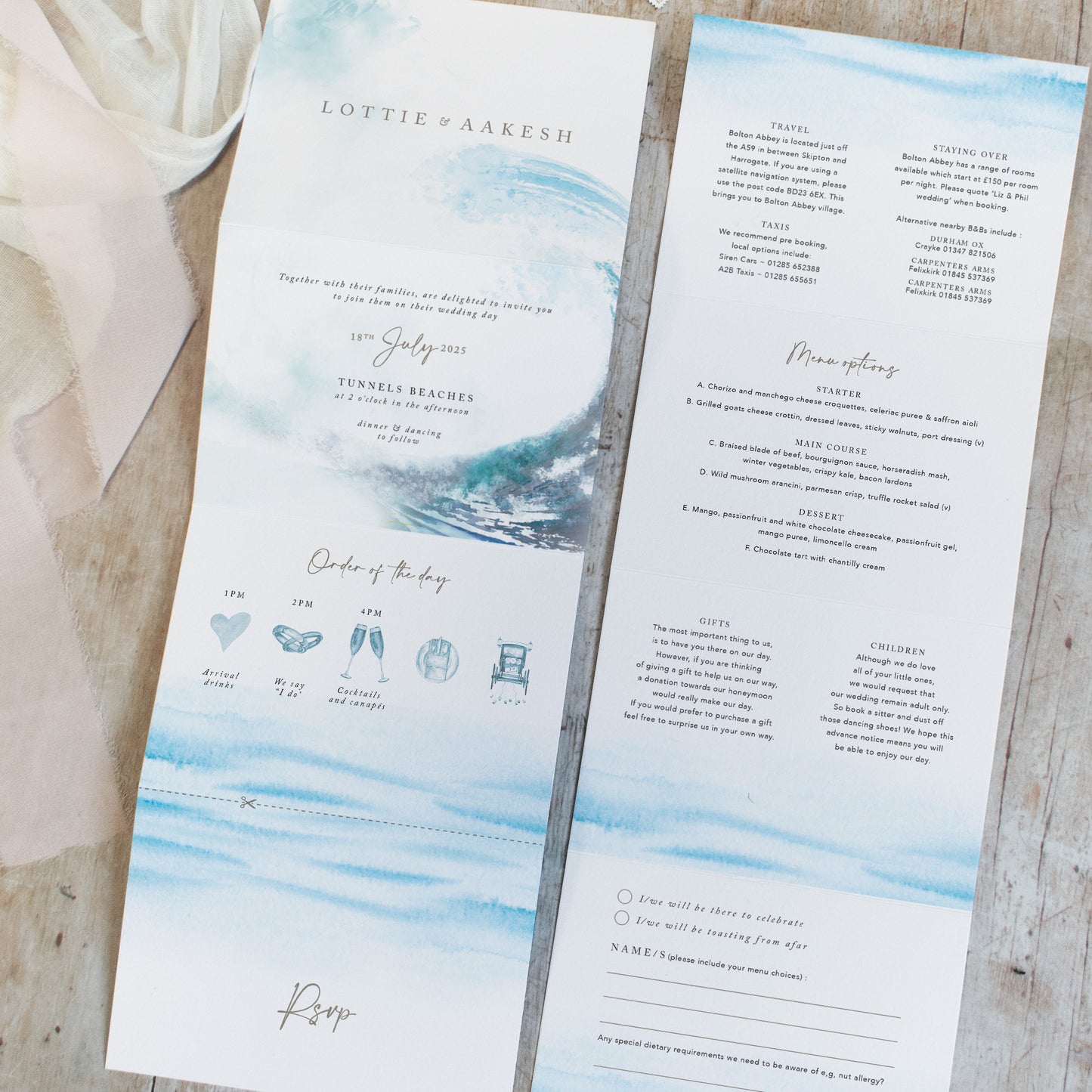 Ocean Road 4 Fold Concertina Wedding Invitation