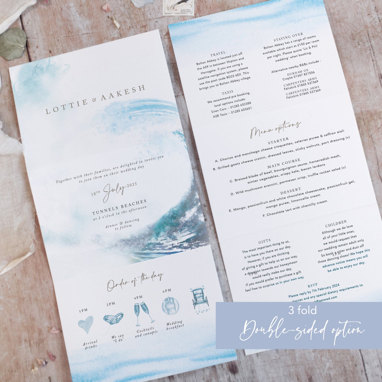 Ocean Road 3 fold Concertina Wedding Invitation