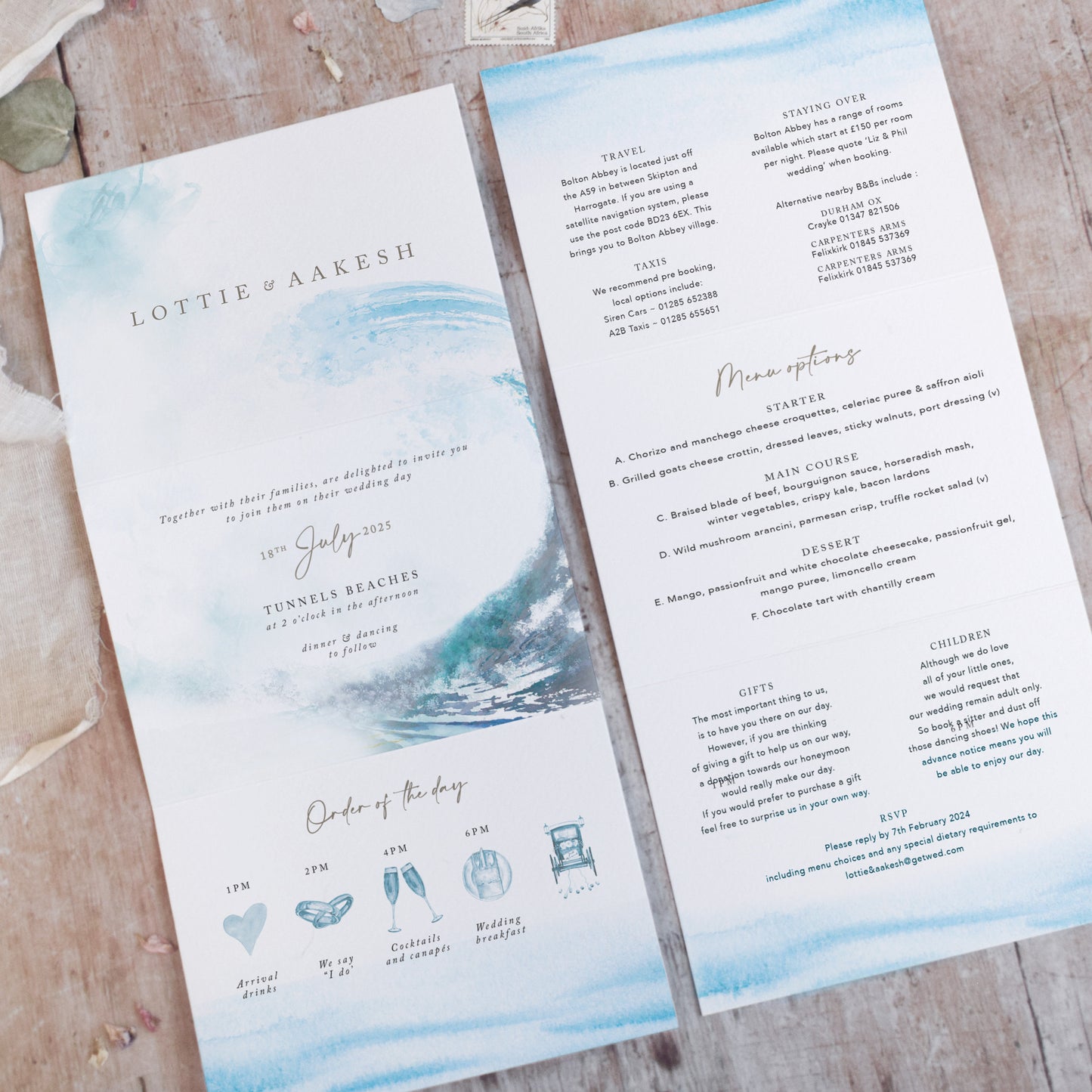 Ocean Road 3 fold Concertina Wedding Invitation
