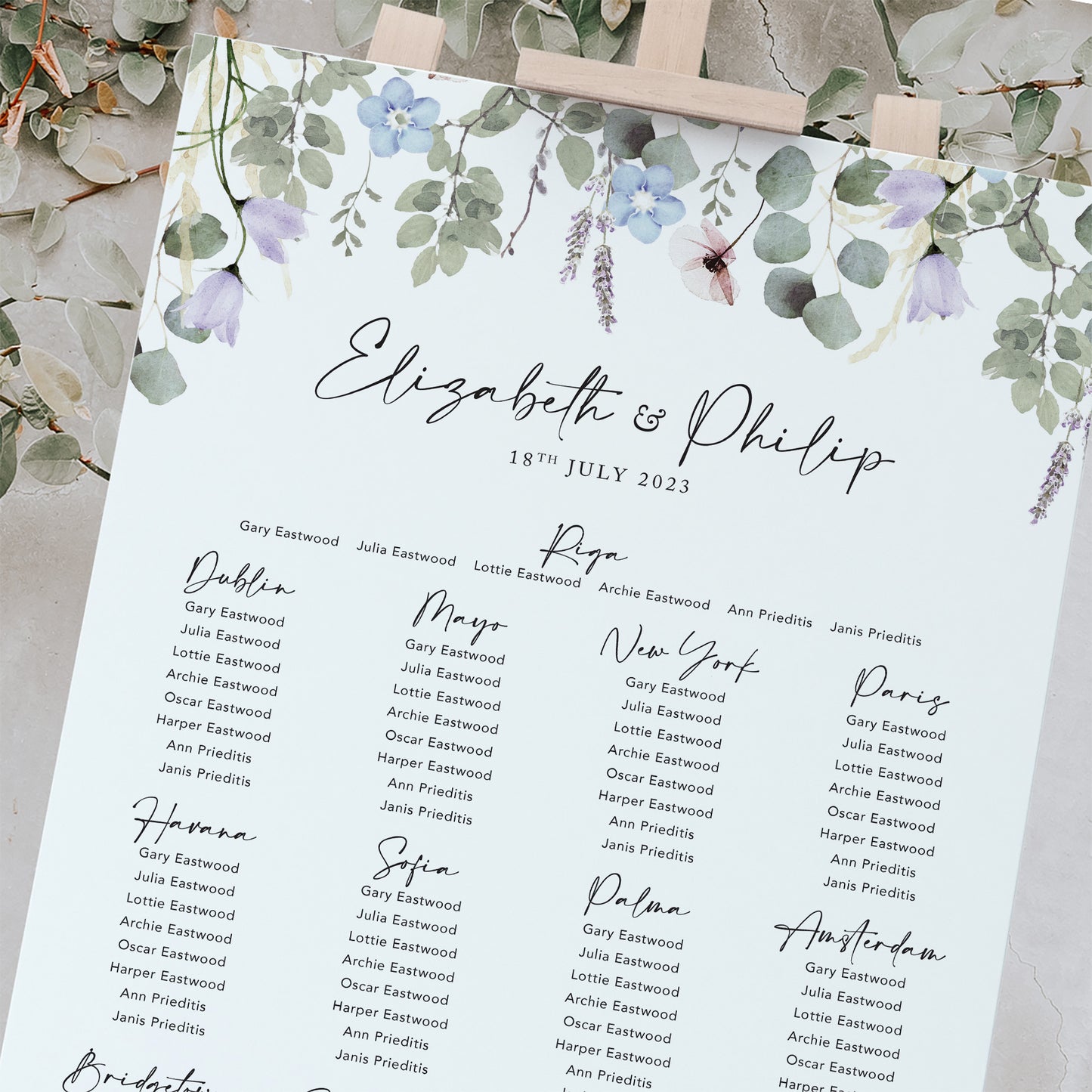 Periwinkle Foliage Wedding Table Plan