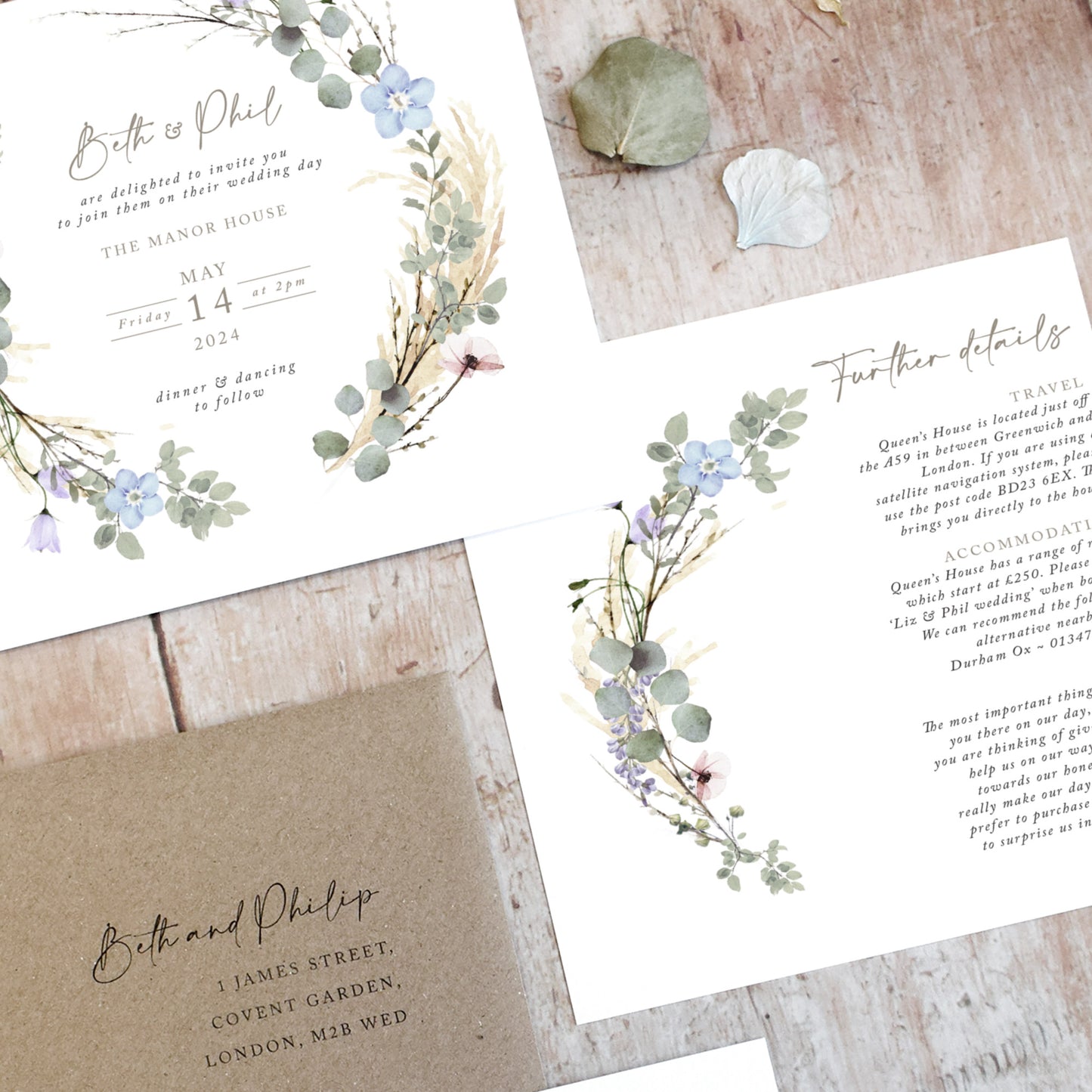 Periwinkle Wreath Square Wedding Invitation