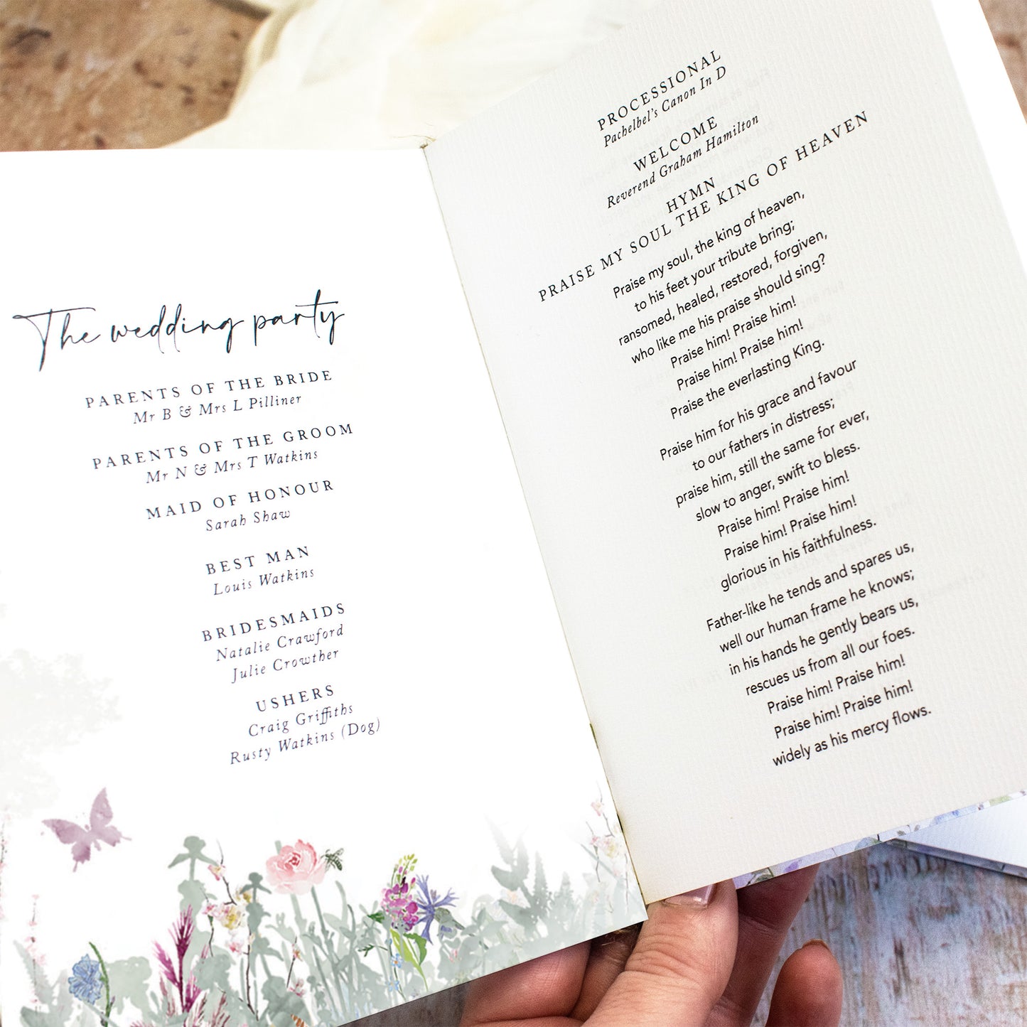 8 PAGE 'Secret Garden' Wedding Order of Service Booklet