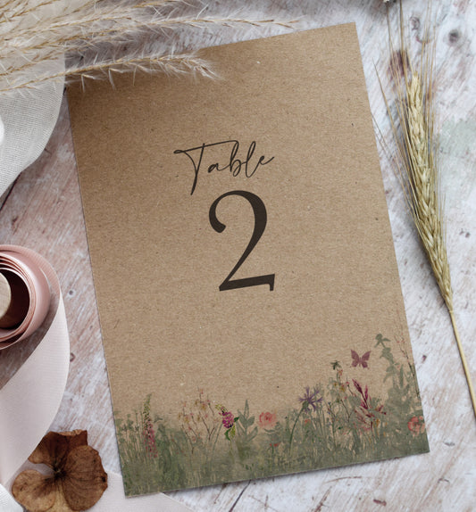 Secret Garden Kraft Wedding Table Number Cards