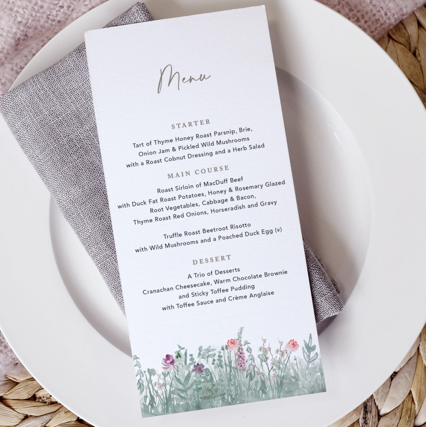 Secret Garden Wedding Menu Cards