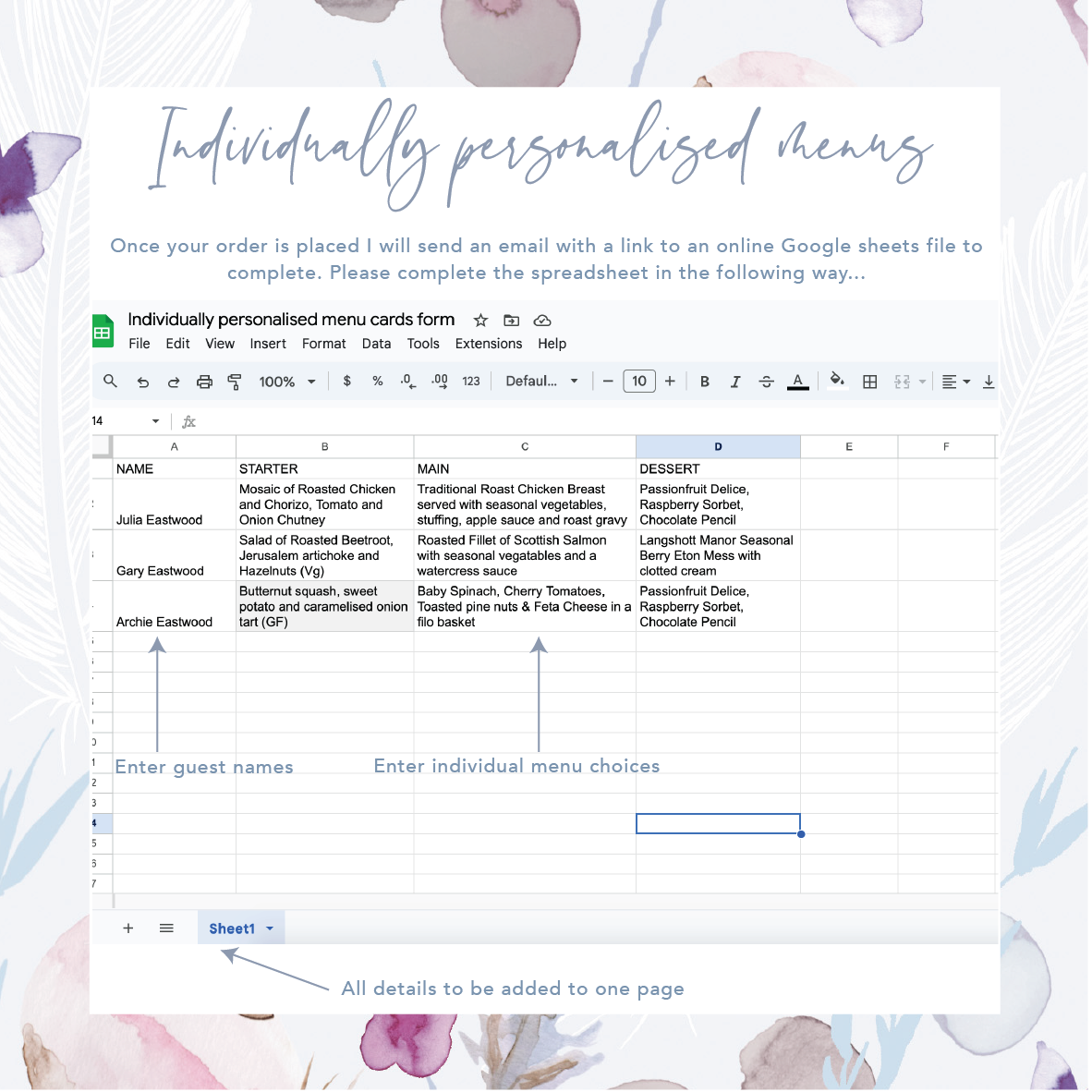 Elegant Wedding Menu Cards