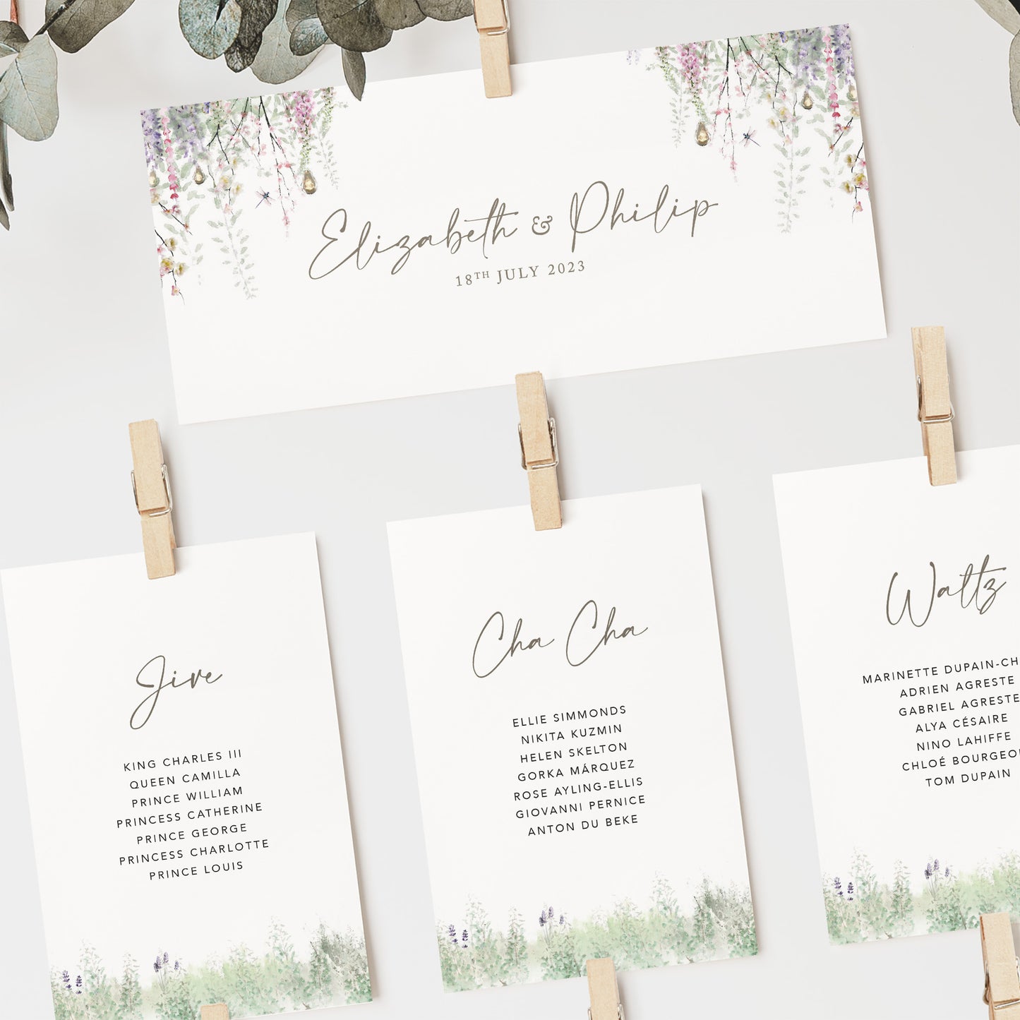 Whimsical Spring Wedding Seating Plan Cards