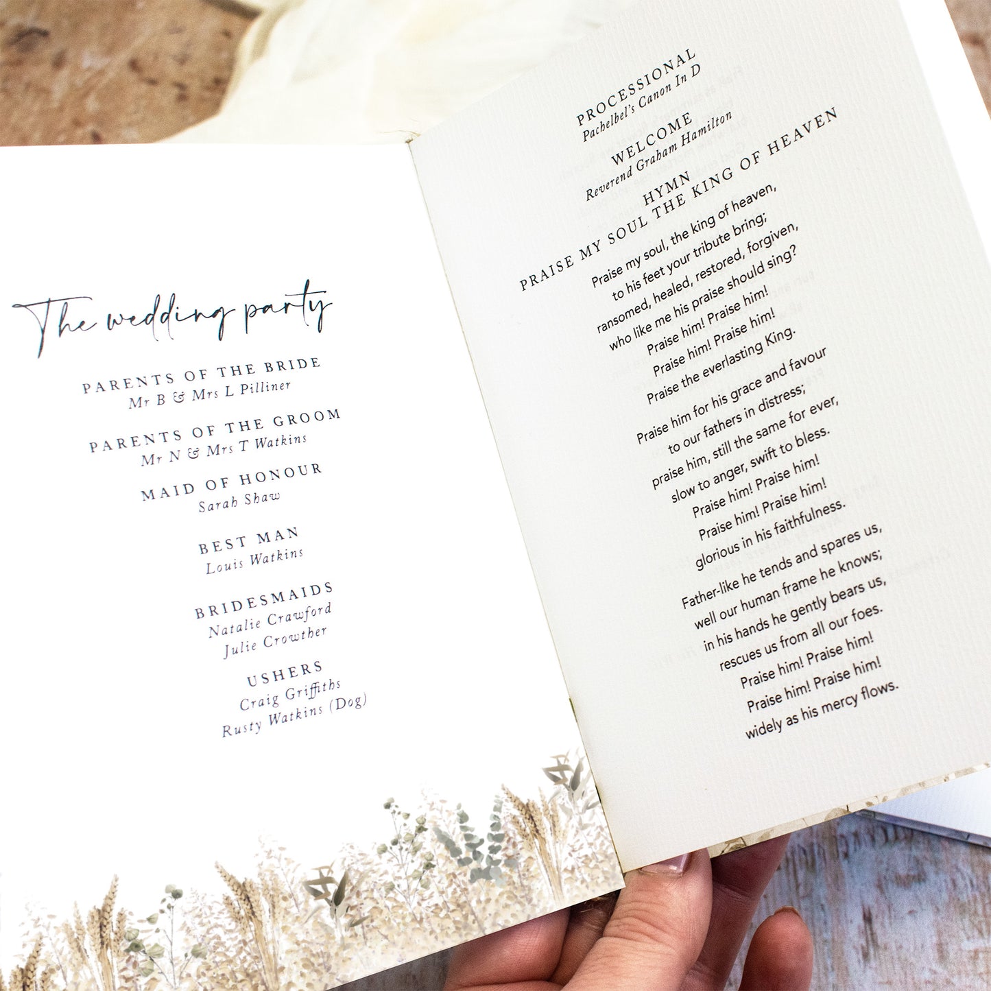 8 PAGE 'Whimsical Autumn' Wedding Order of Service Booklet