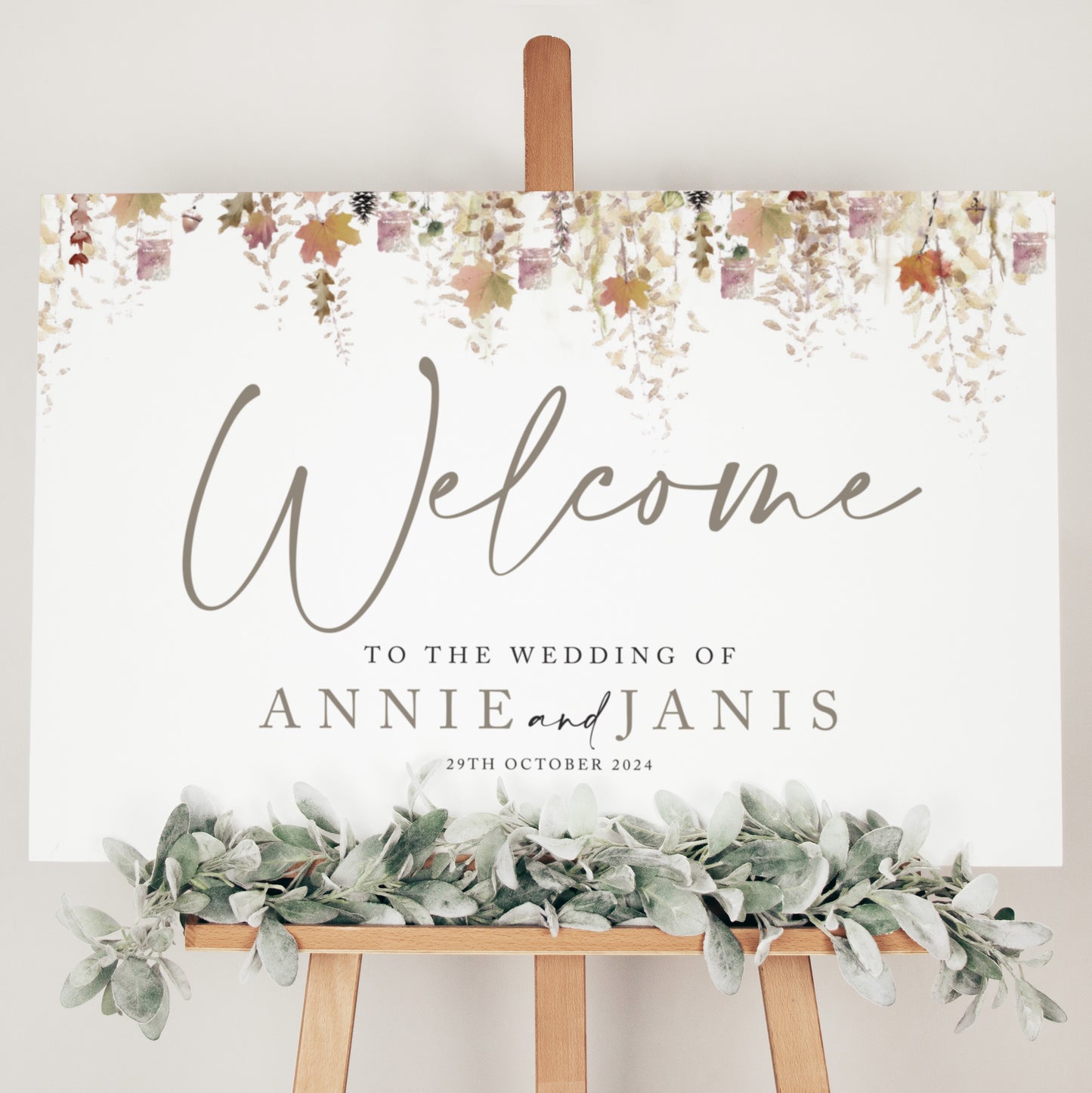 autumn wedding welcome sign in burnt orange