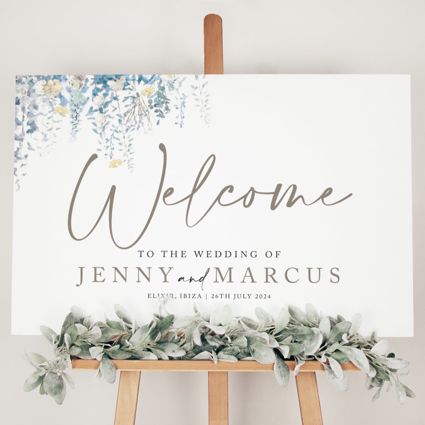 dusky blue wedding welcome sign