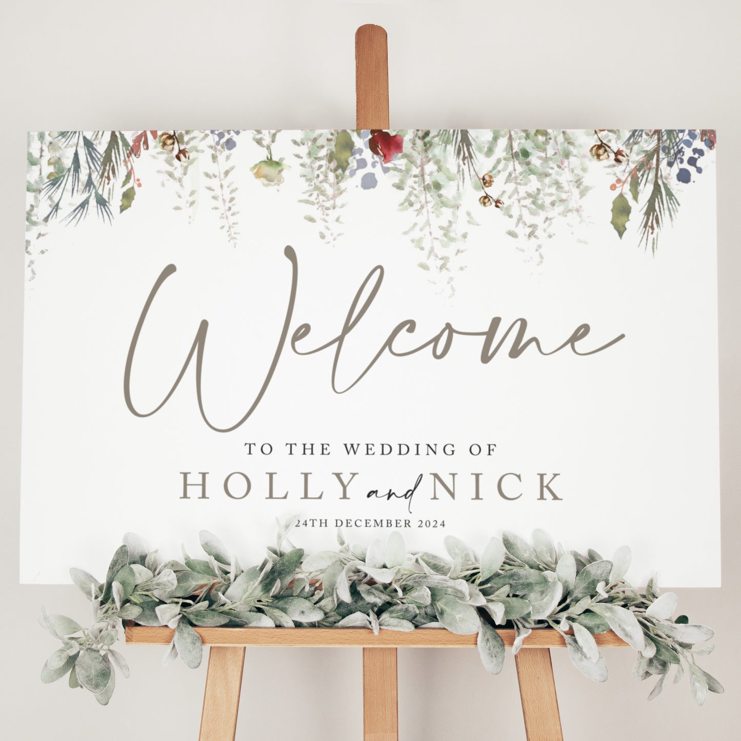 wedding welcome sign for a Christmas wedding