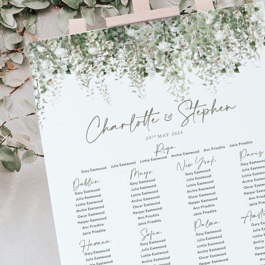 Green leaves wedding table plan