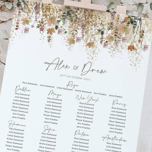 Autumn wedding table plan