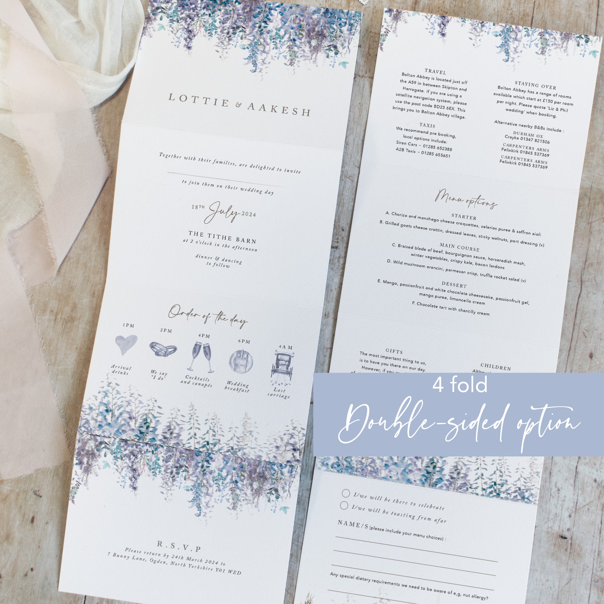 purple all in one concertina wedding invites
