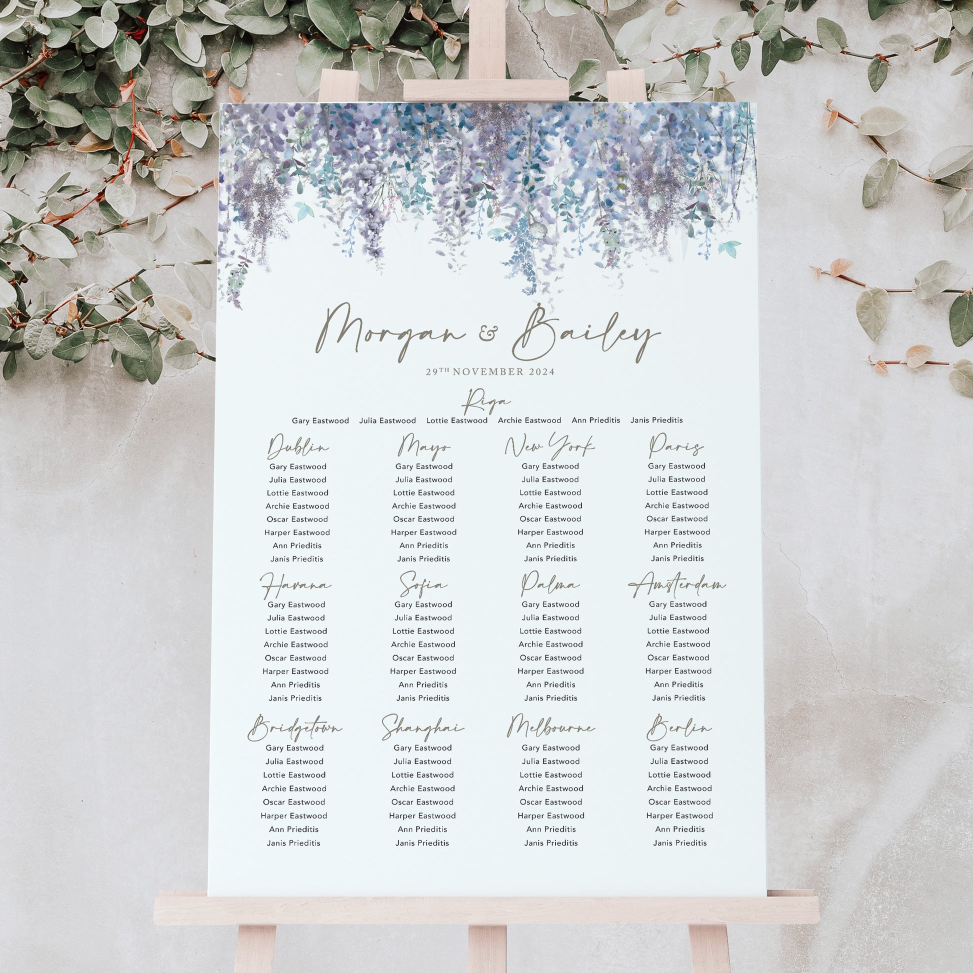 wedding table plan for a winter wedding