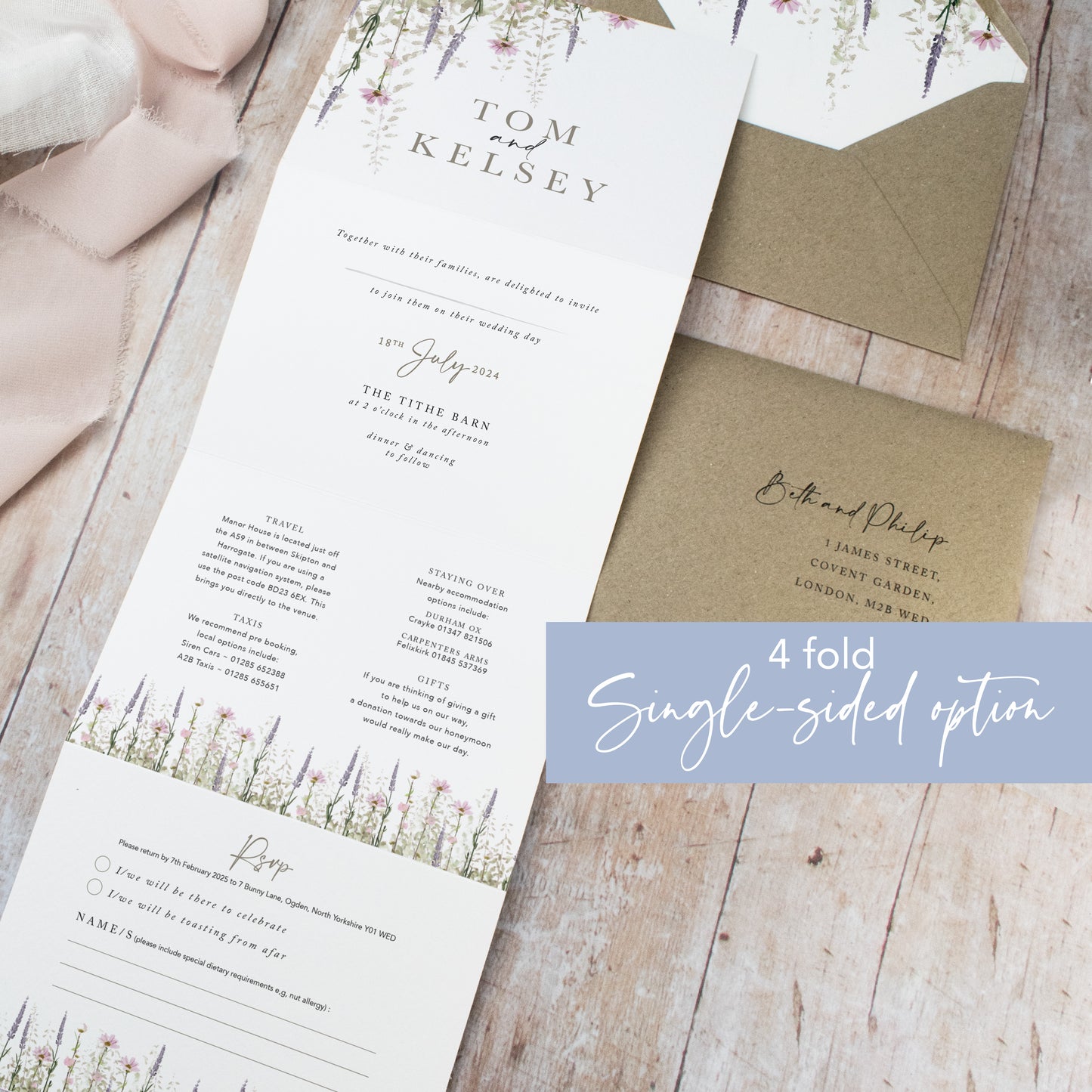 Whisper 4 Fold Concertina Wedding Invitation