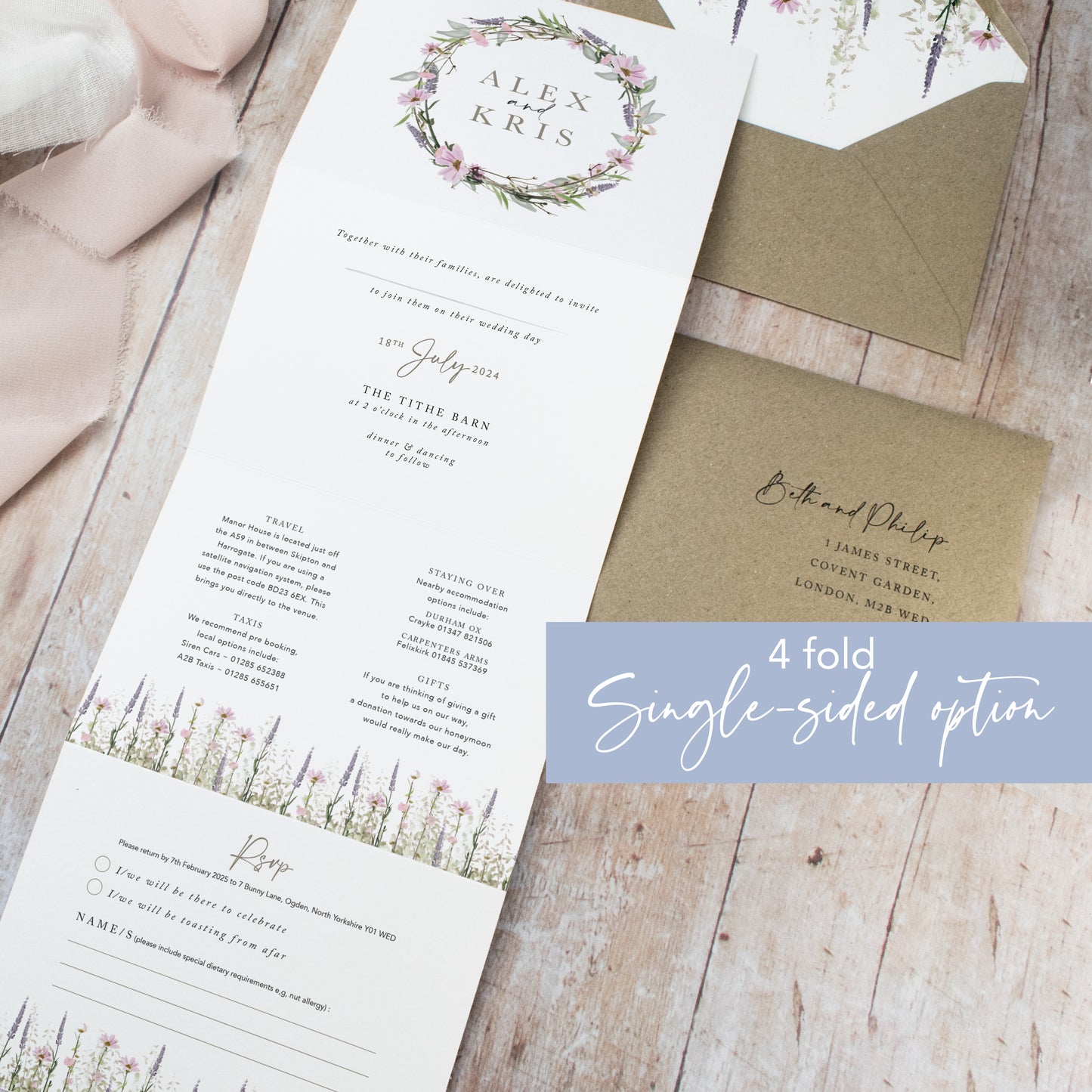 Whisper Wreath 4 Fold Concertina Wedding Invitation