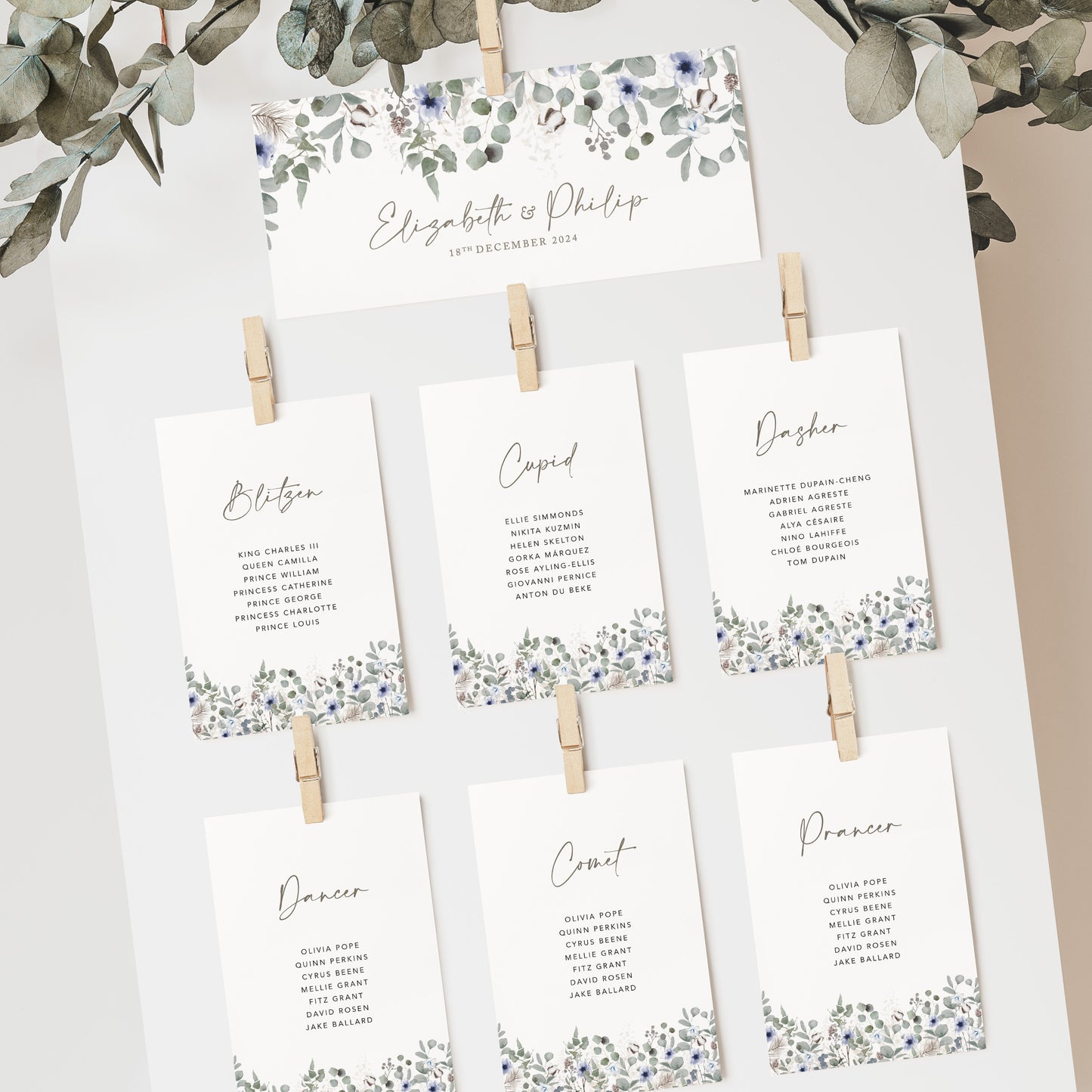 Winter Foliage Wedding Seating Plan Cards