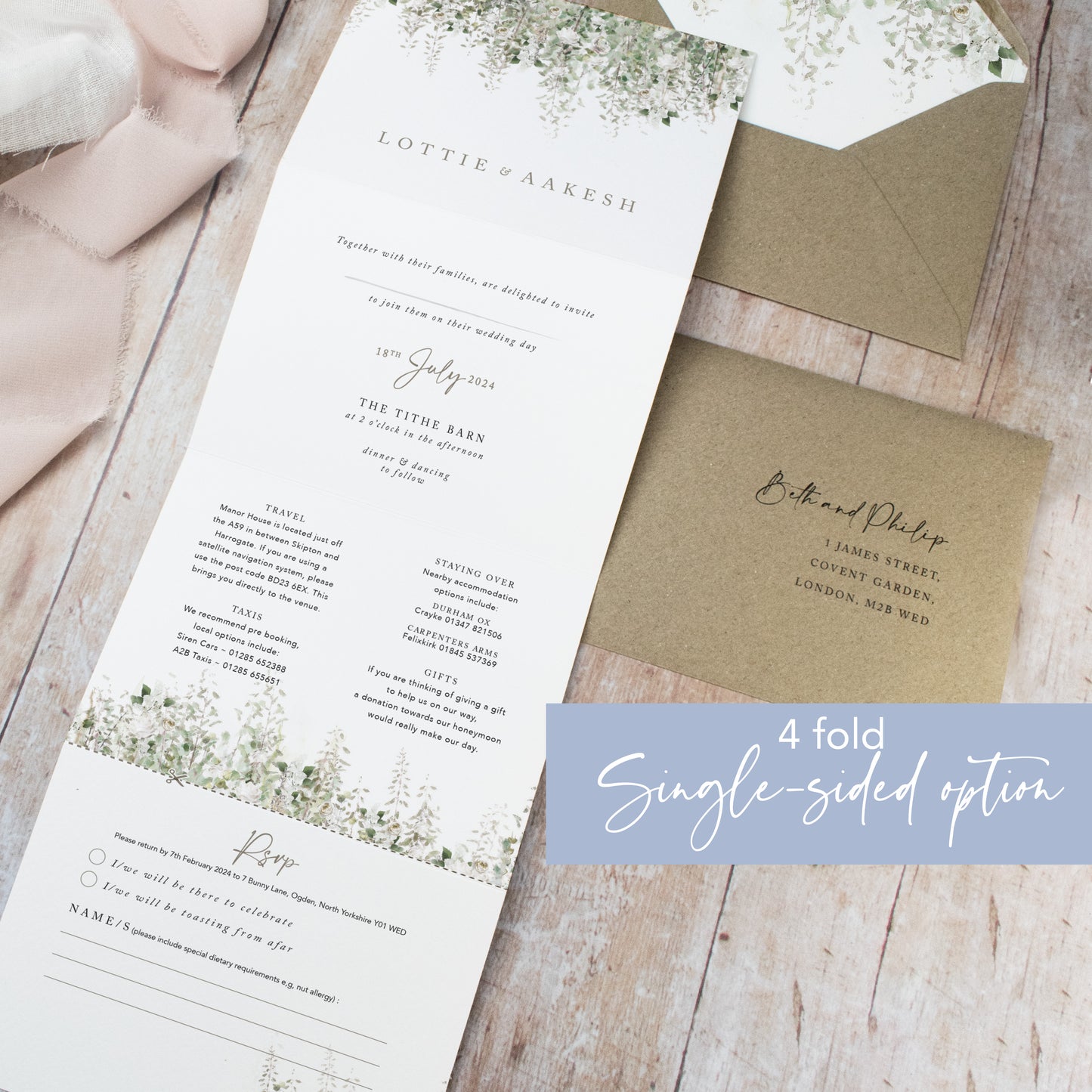 Whimsical Windsor 4 Fold Concertina Wedding Invitation