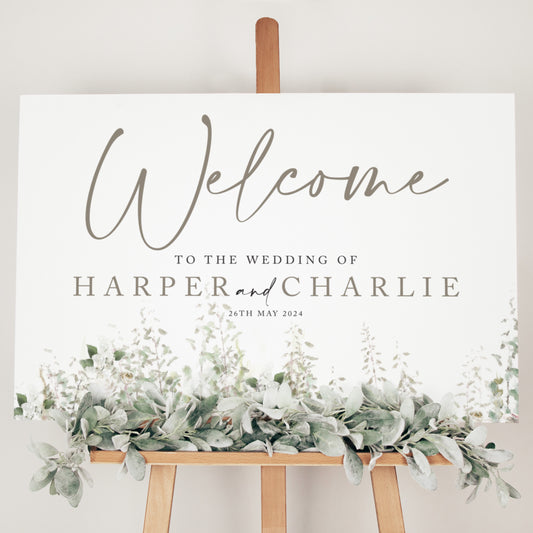 sage green wedding welcome sign