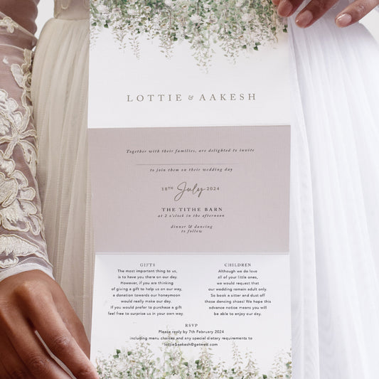 Whimsical Windsor 3 fold Concertina Wedding Invitation