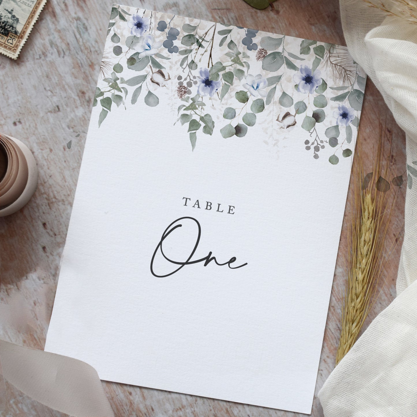 Winter Foliage Wedding Table Number Cards