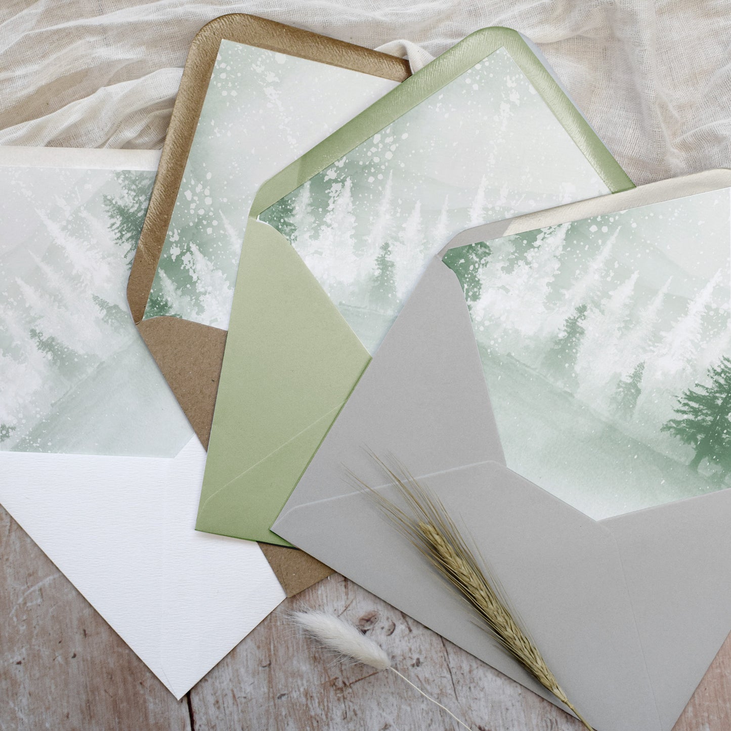 Winter Green 3 fold Concertina Wedding Invitation