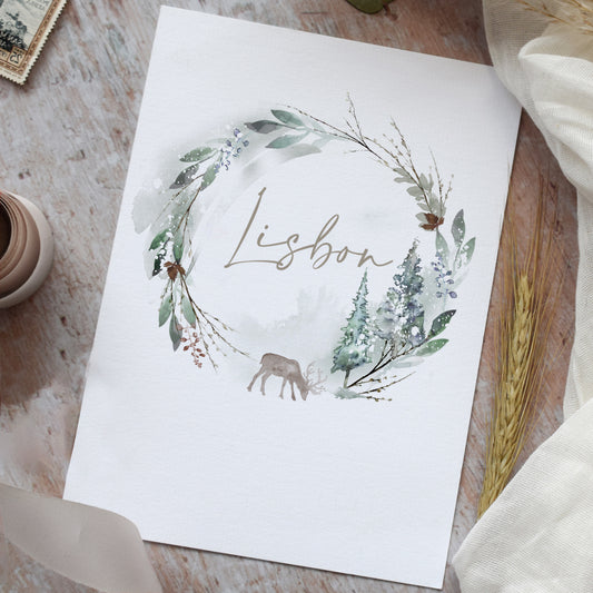 Winter Green Table Name Cards