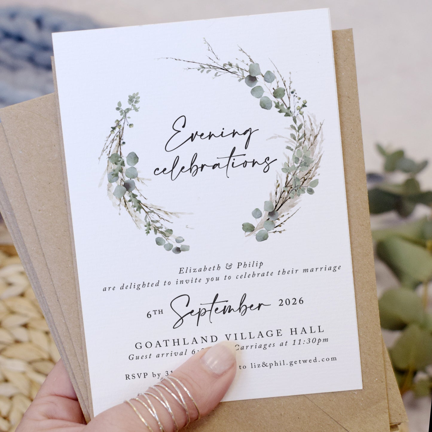 Willow Wreath Evening Wedding Invitations