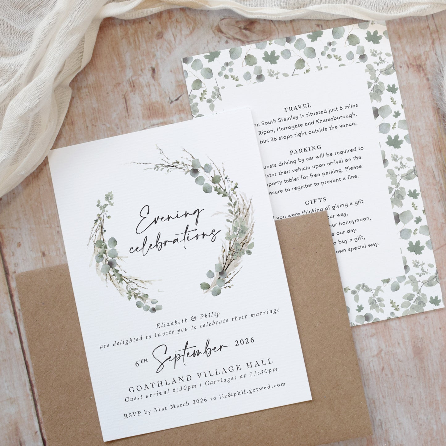 Willow Wreath Evening Wedding Invitations