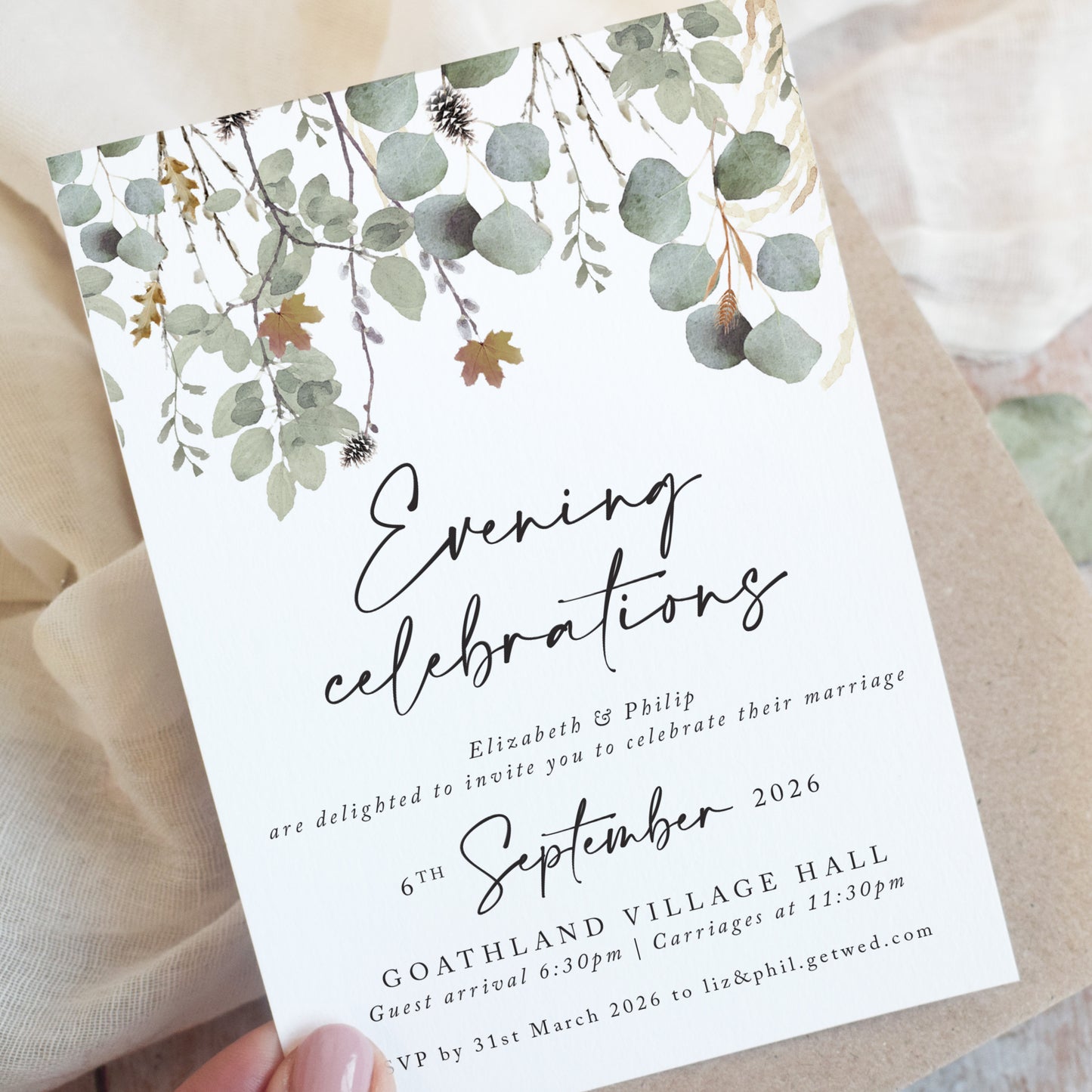 Autumn Willow Evening Wedding Invitations