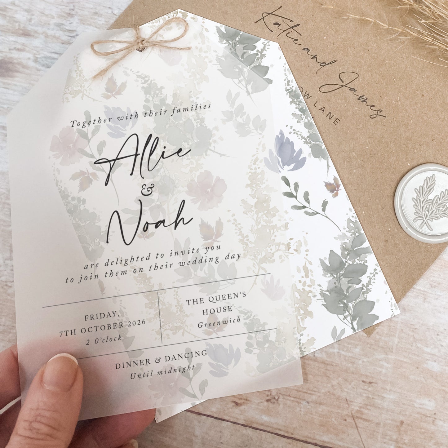 Autumn Floral Vellum Tag Wedding Invitation
