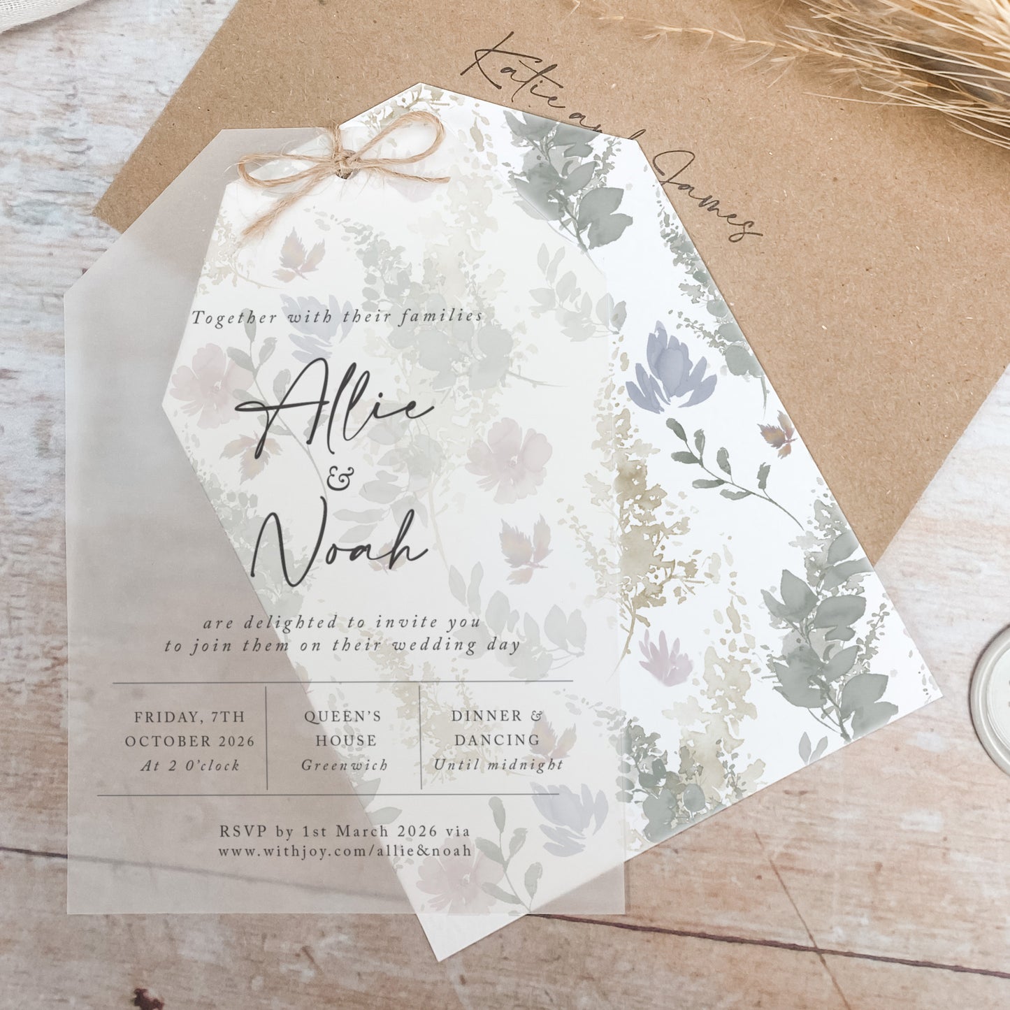 Autumn Floral Vellum Tag Wedding Invitation