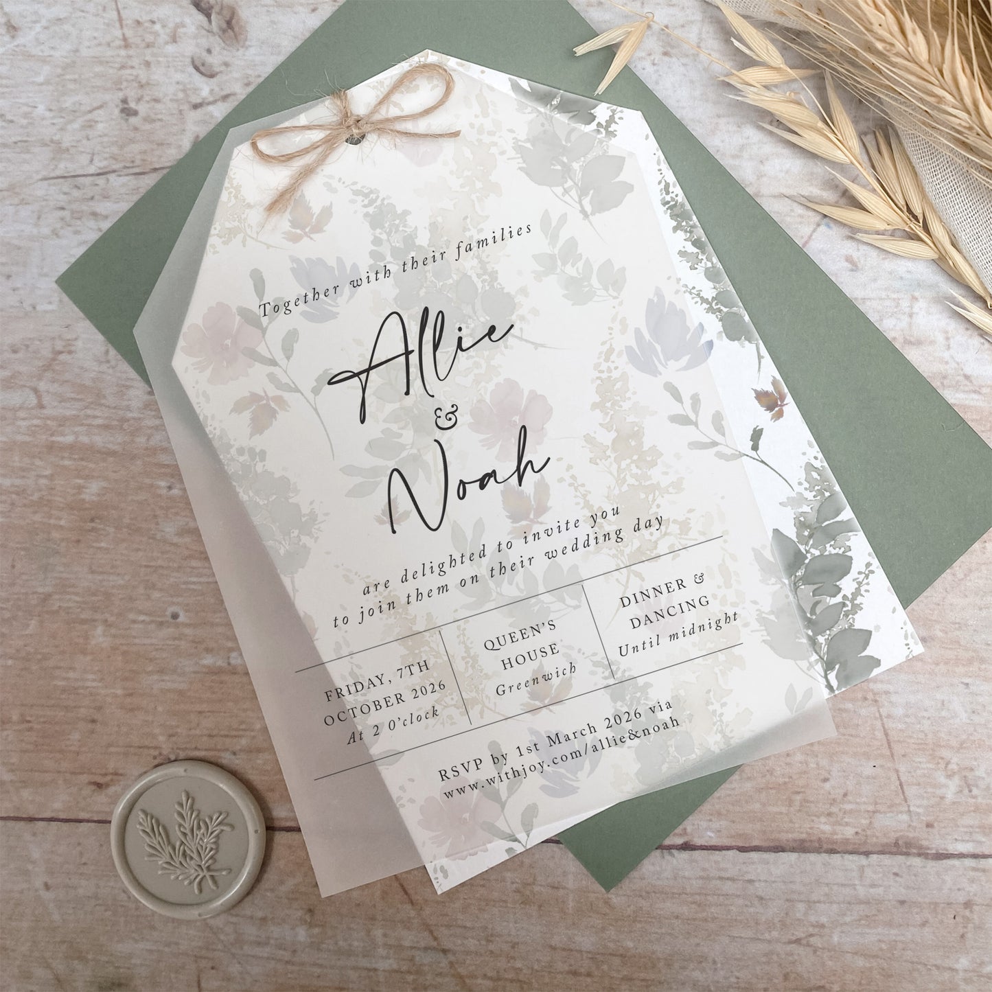 Autumn Floral Vellum Tag Wedding Invitation