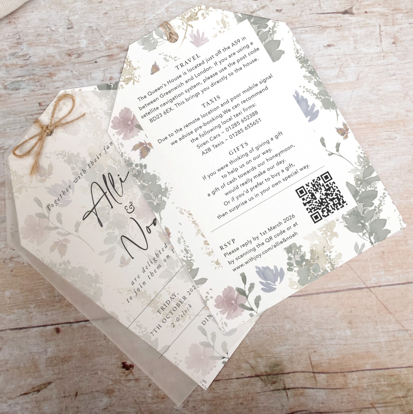 Autumn Floral Vellum Tag Wedding Invitation