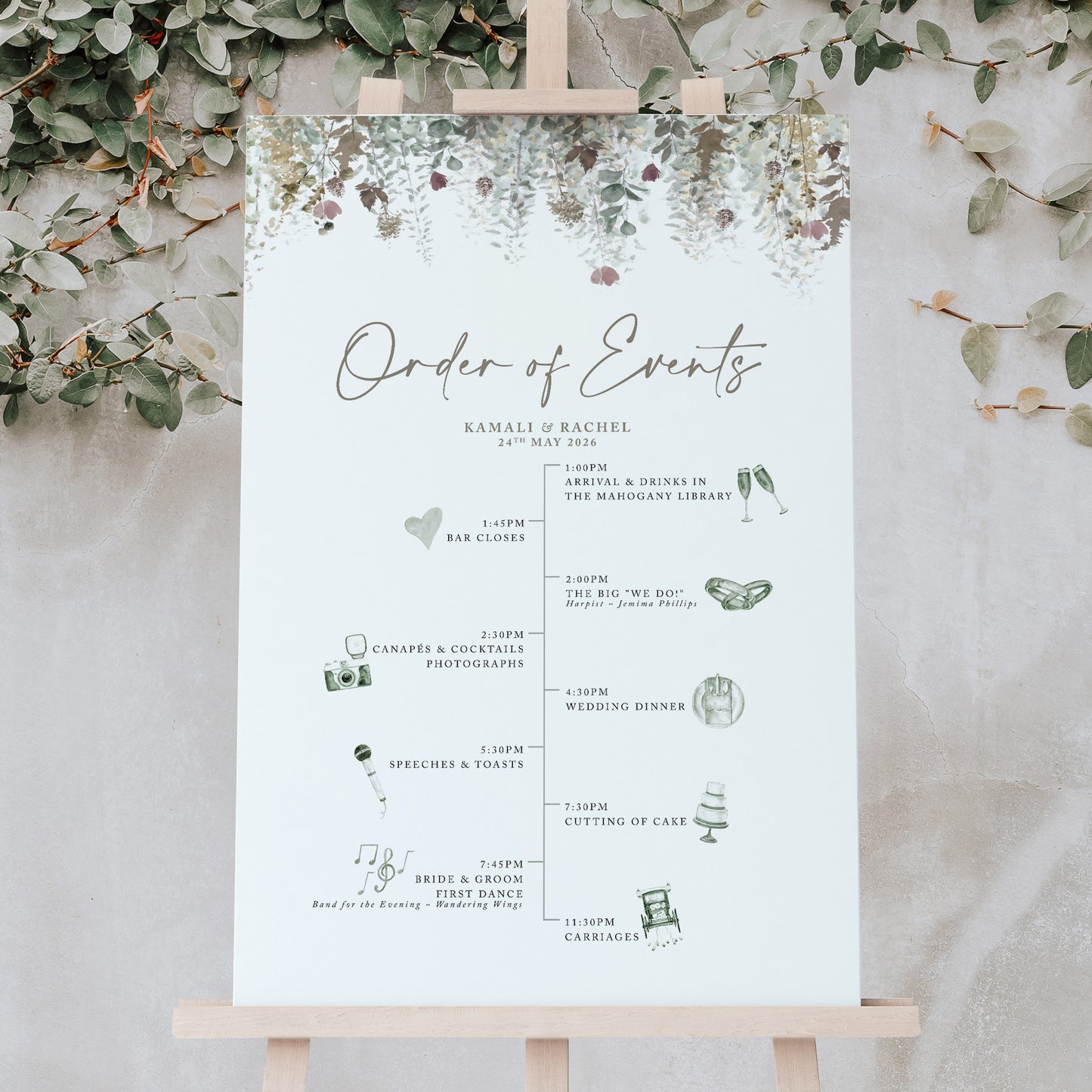 Whimsical Autumn Foliage Order of the Day Sign