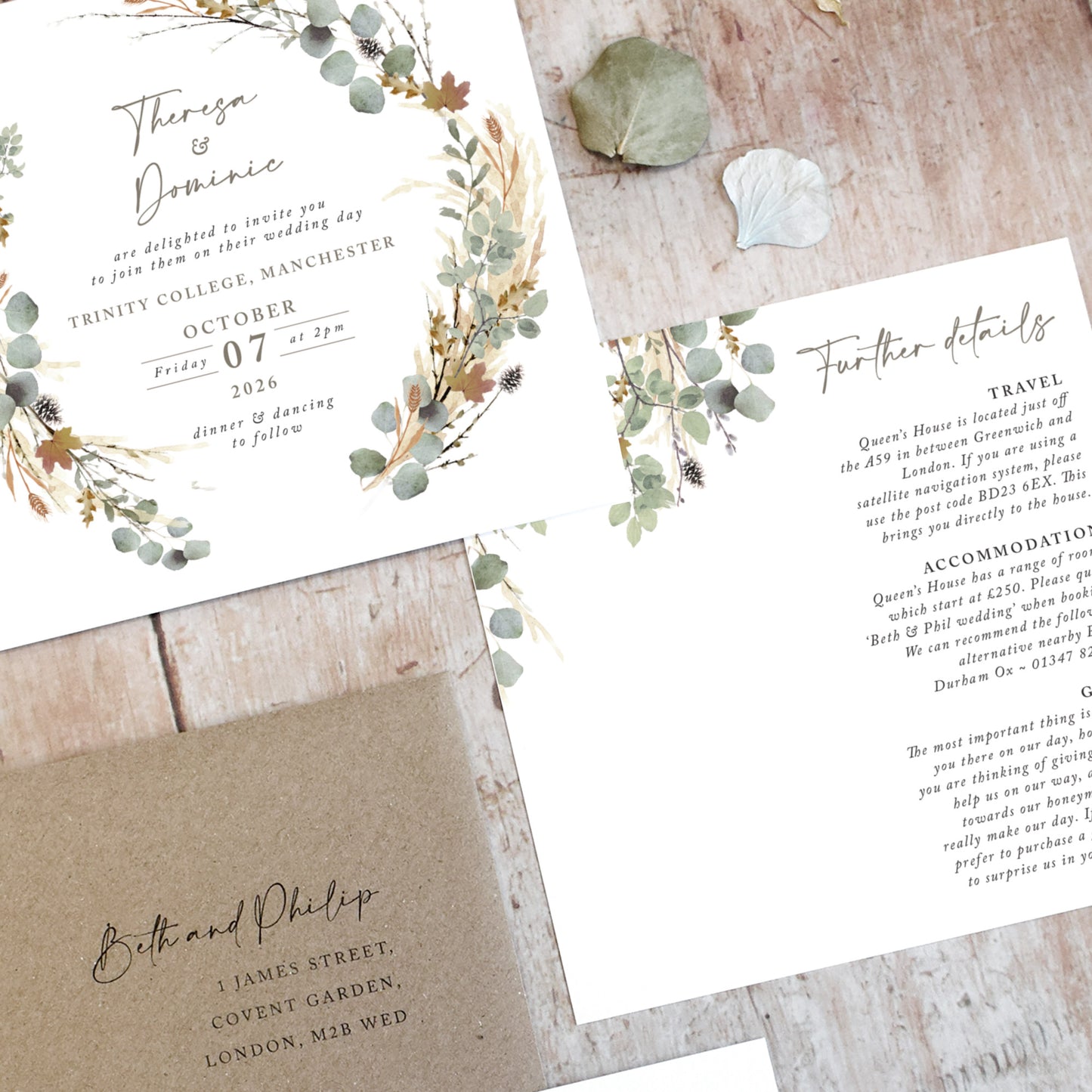 Autumn Willow Wreath Square Wedding Invitation
