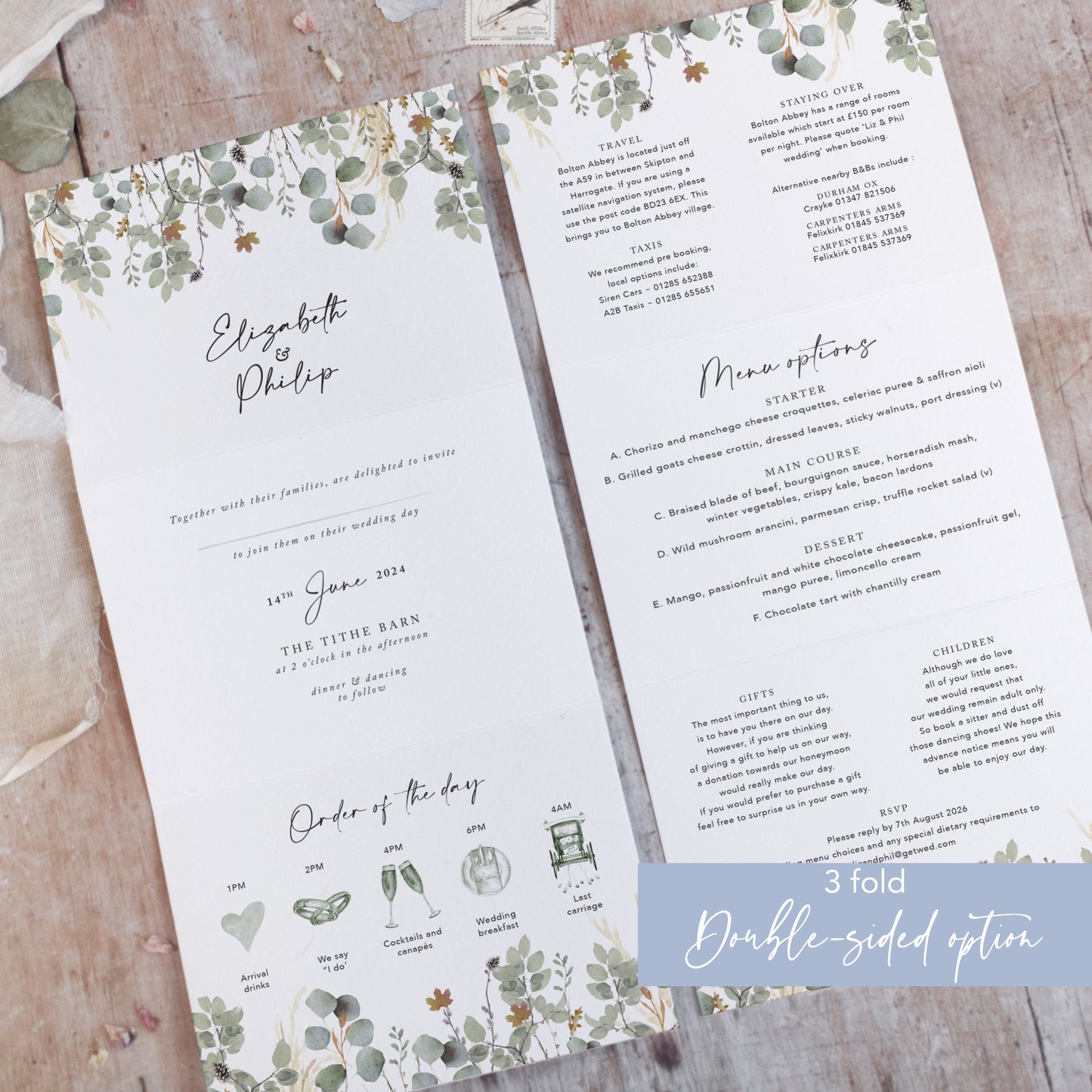 Autumn Willow 3 fold Concertina Wedding Invitation
