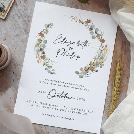 Autumn Willow Wreath Wedding Invitation