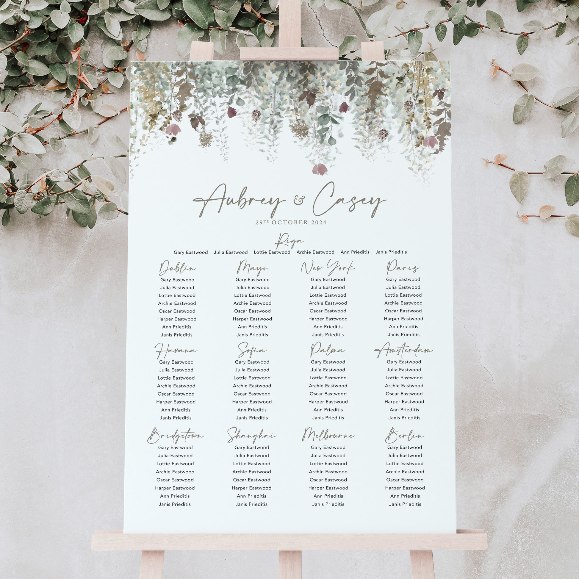 autumn wedding seating chart